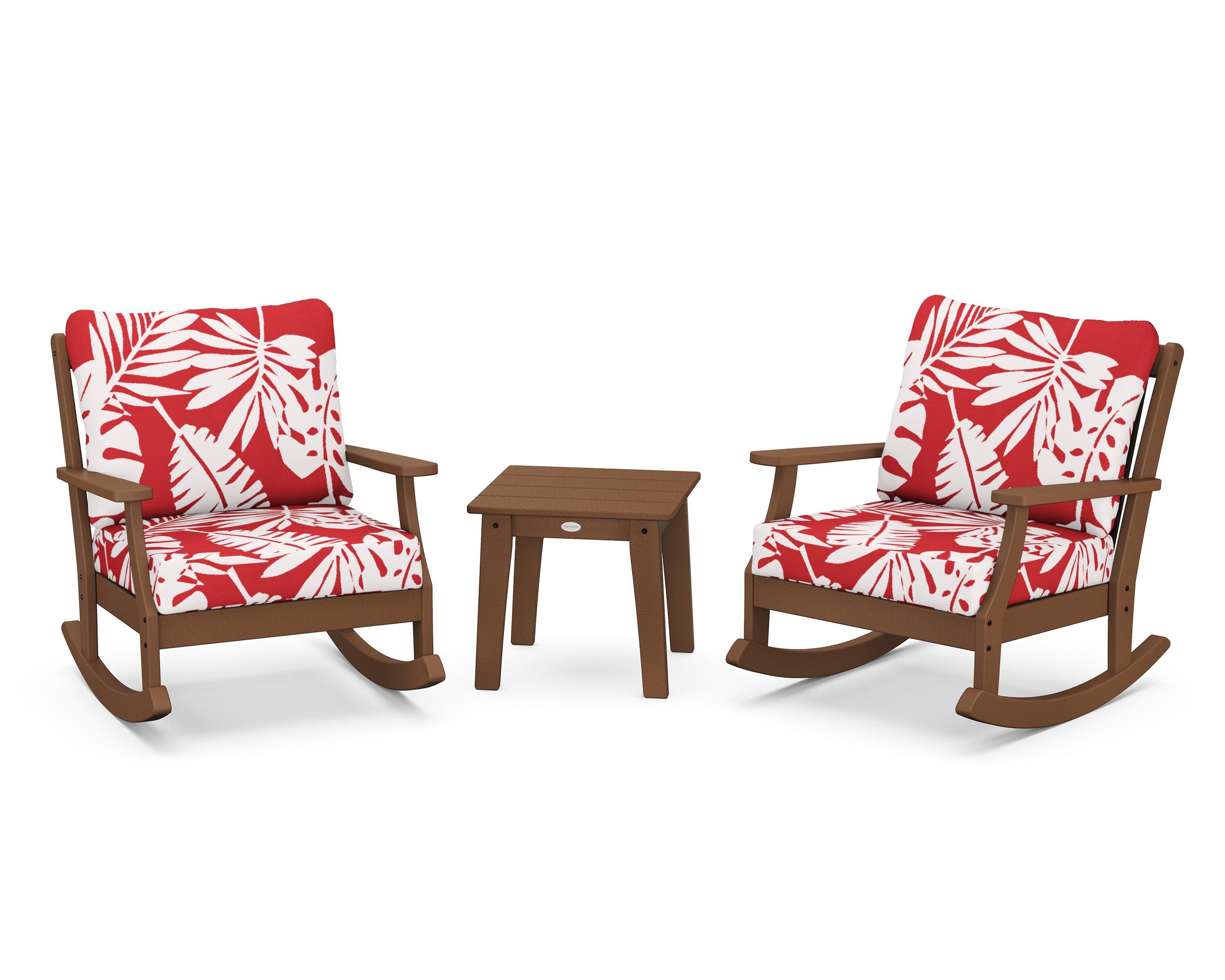 POLYWOOD® Braxton 3-Piece Deep Seating Rocker Set in Teak / Leaf Crimson