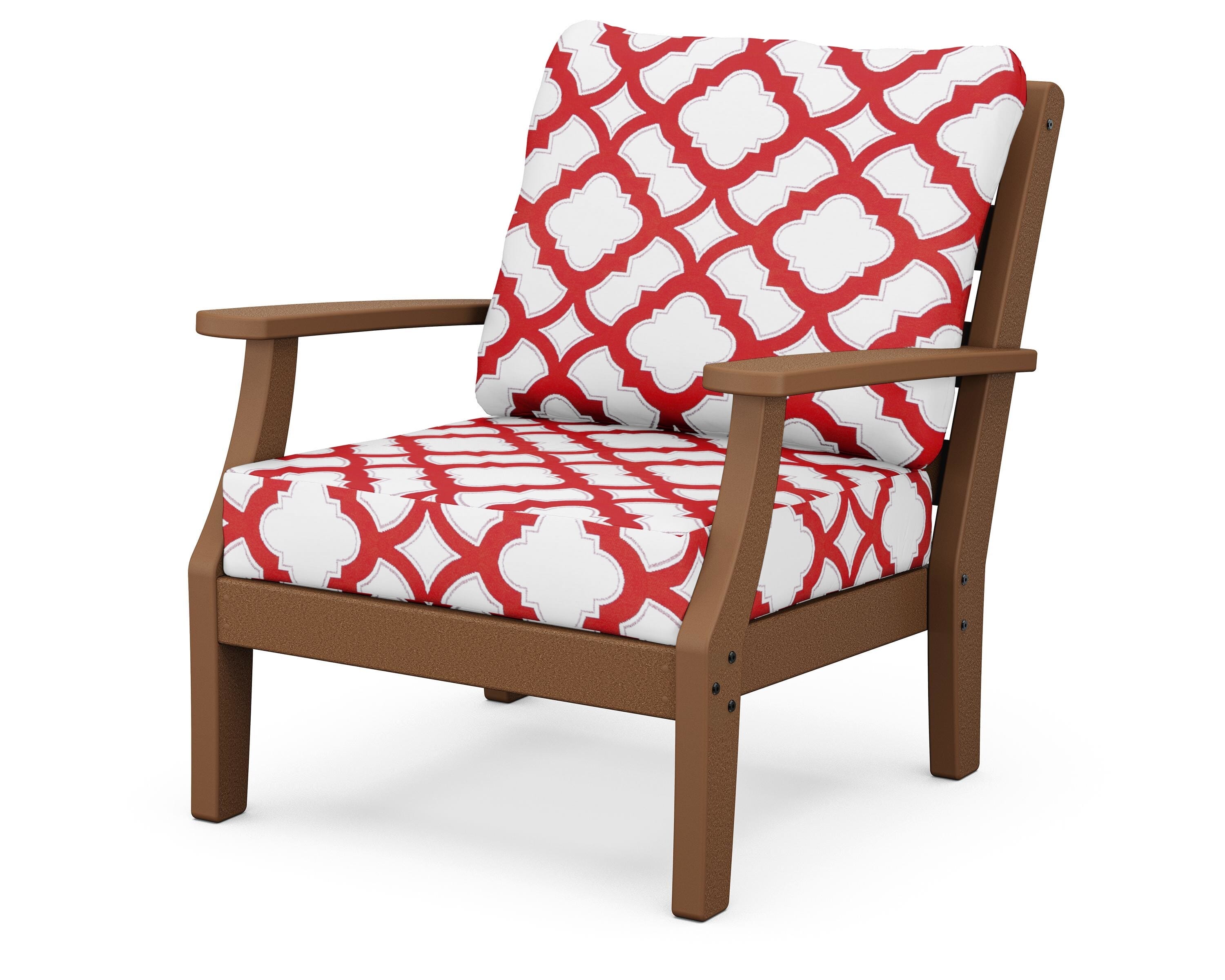 POLYWOOD® Chesapeake Deep Seating Chair in Teak / Trellis Crimson