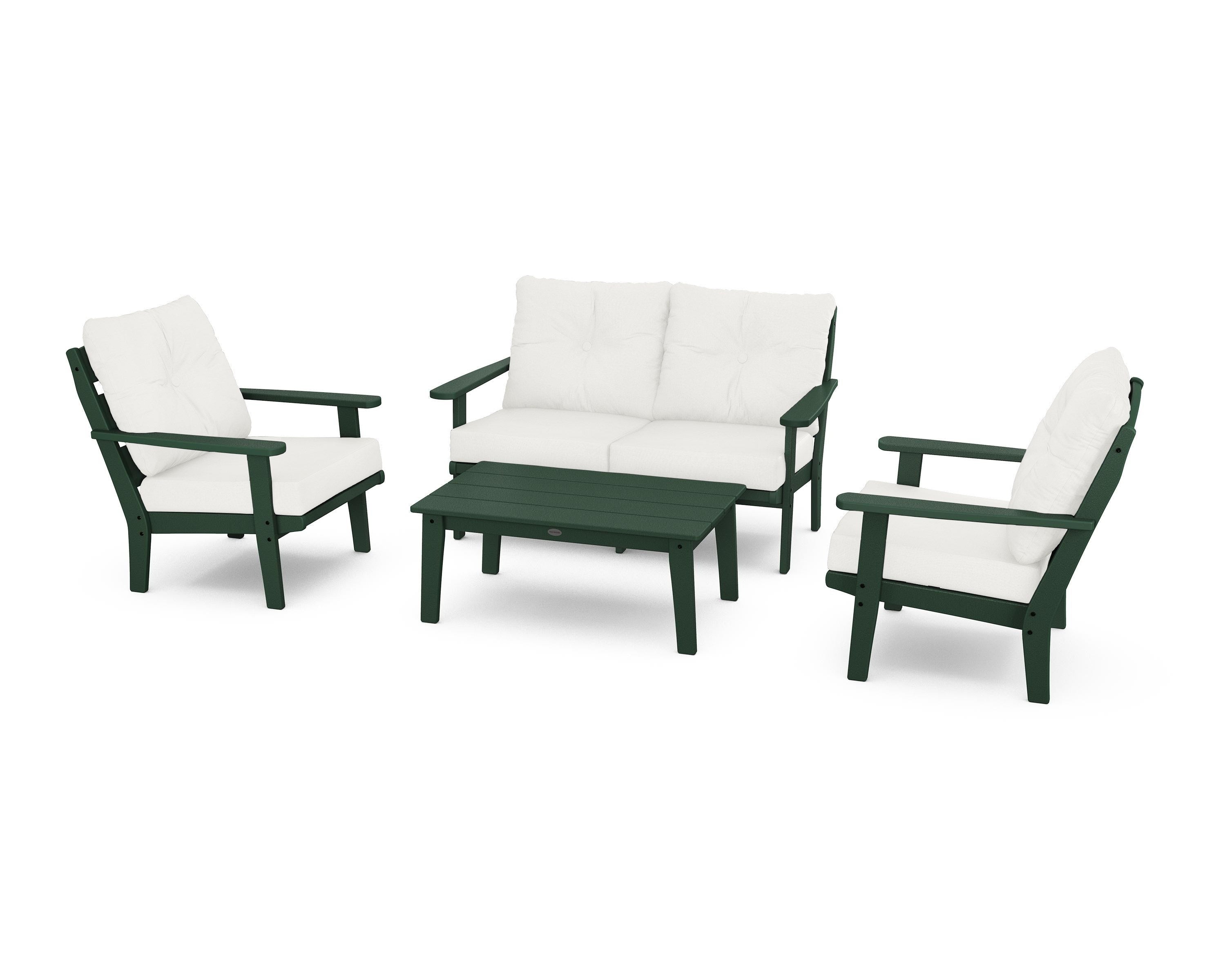 POLYWOOD® Lakeside 4-Piece Deep Seating Set in Green / Natural Linen
