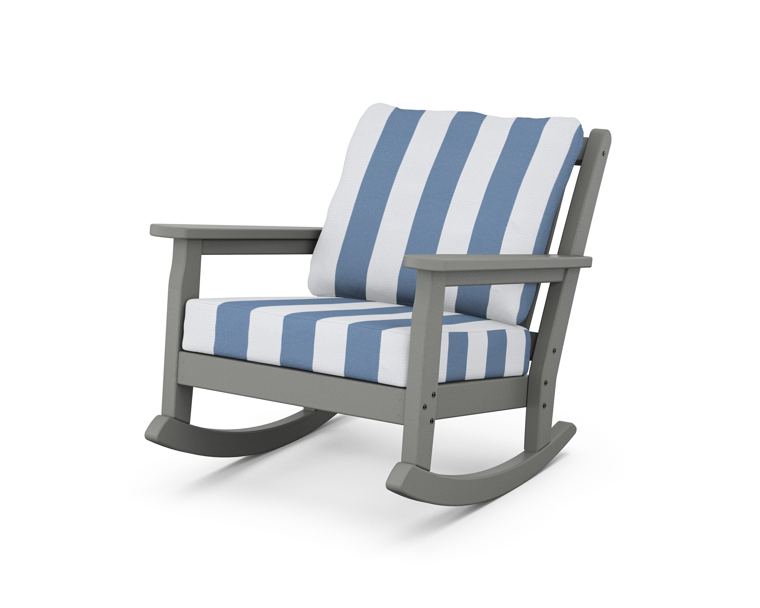 POLYWOOD® Chippendale Deep Seating Rocking Chair in Slate Grey / Cabana Stripe Sky Blue