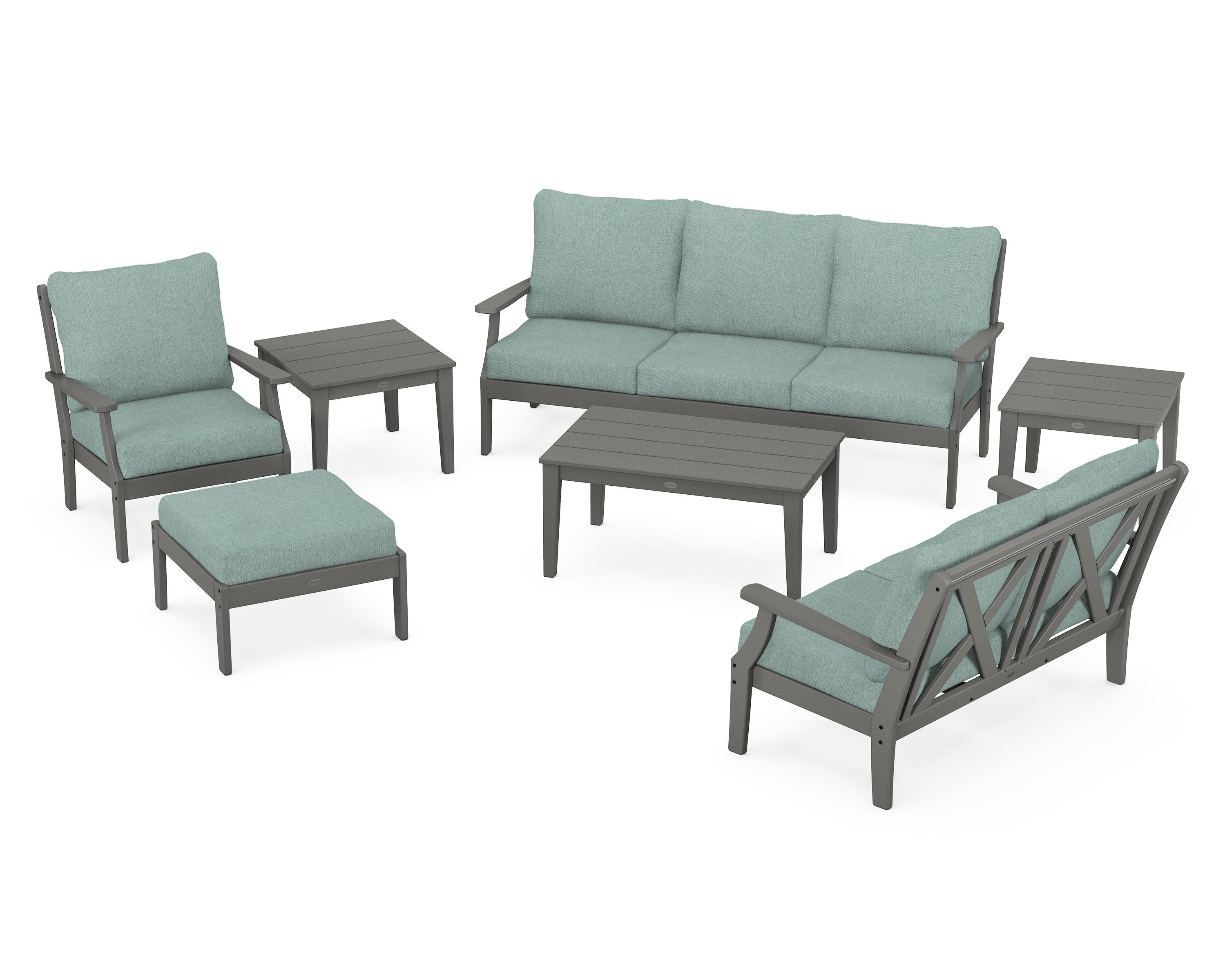 POLYWOOD® Braxton 7-Piece Deep Seating Set in Slate Grey / Glacier Spa