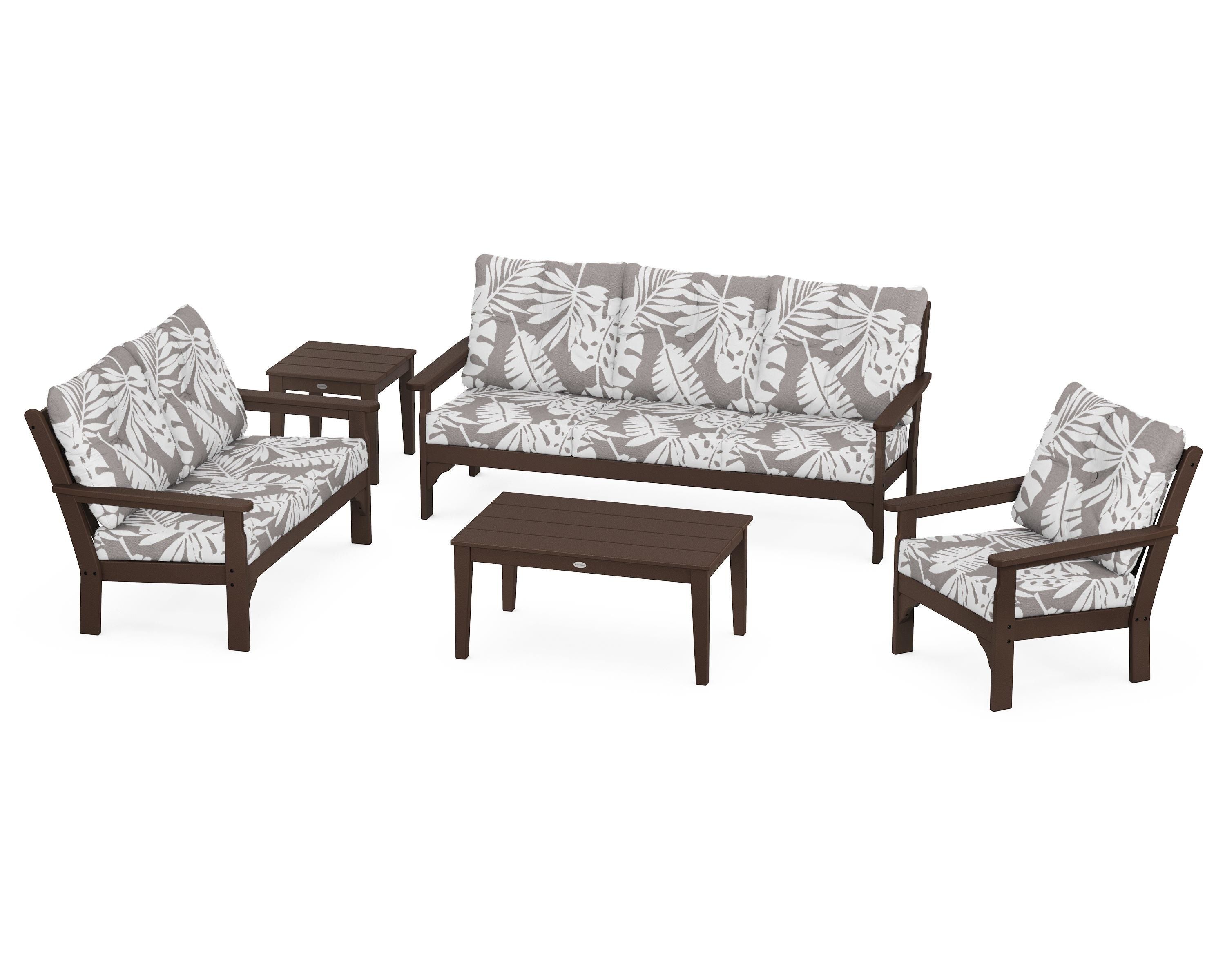 POLYWOOD® Vineyard 5 Piece Deep Seating Set in Mahogany / Leaf Grey Mist