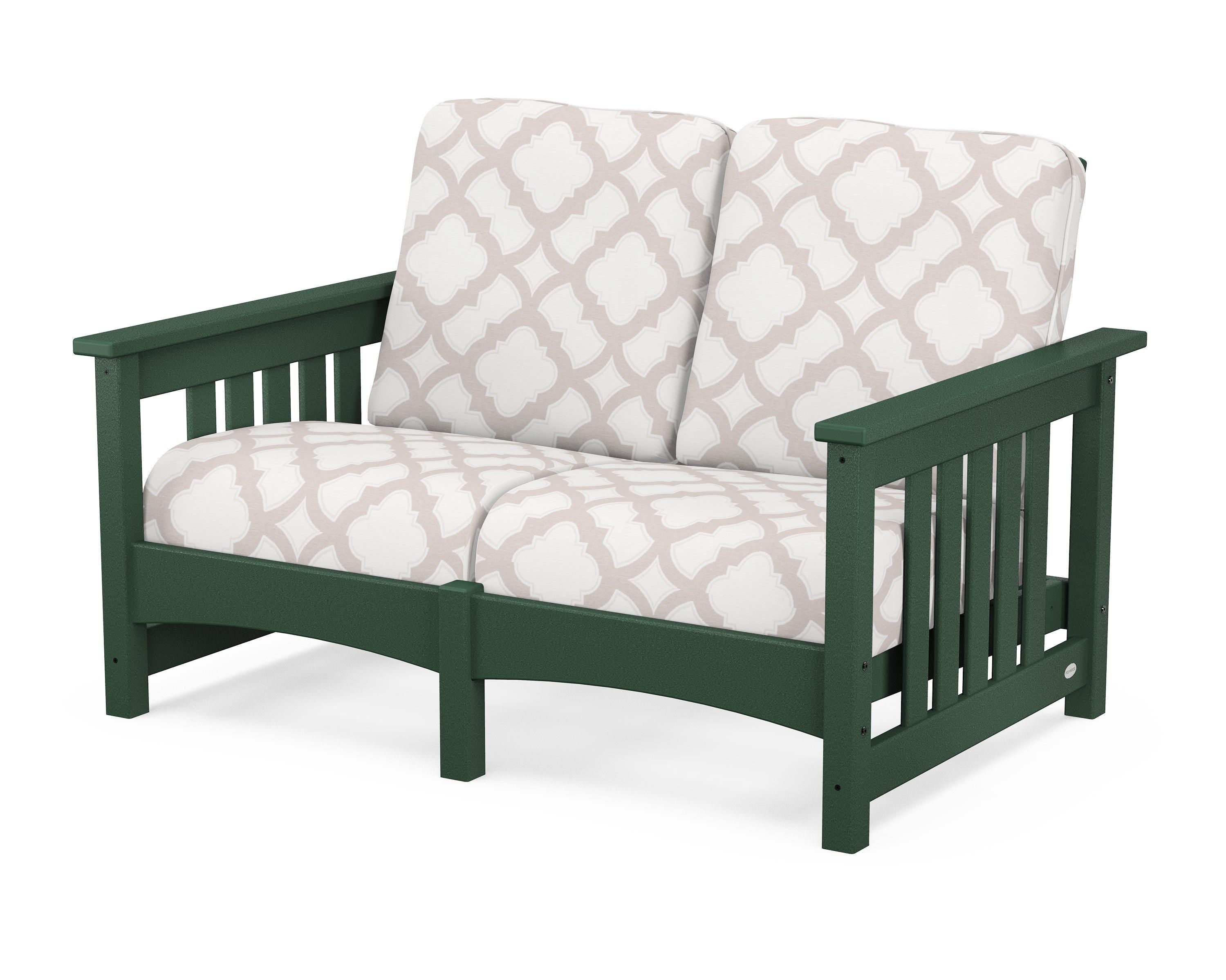 POLYWOOD® Club Mission Loveseat in Green / Trellis Dune Burlap