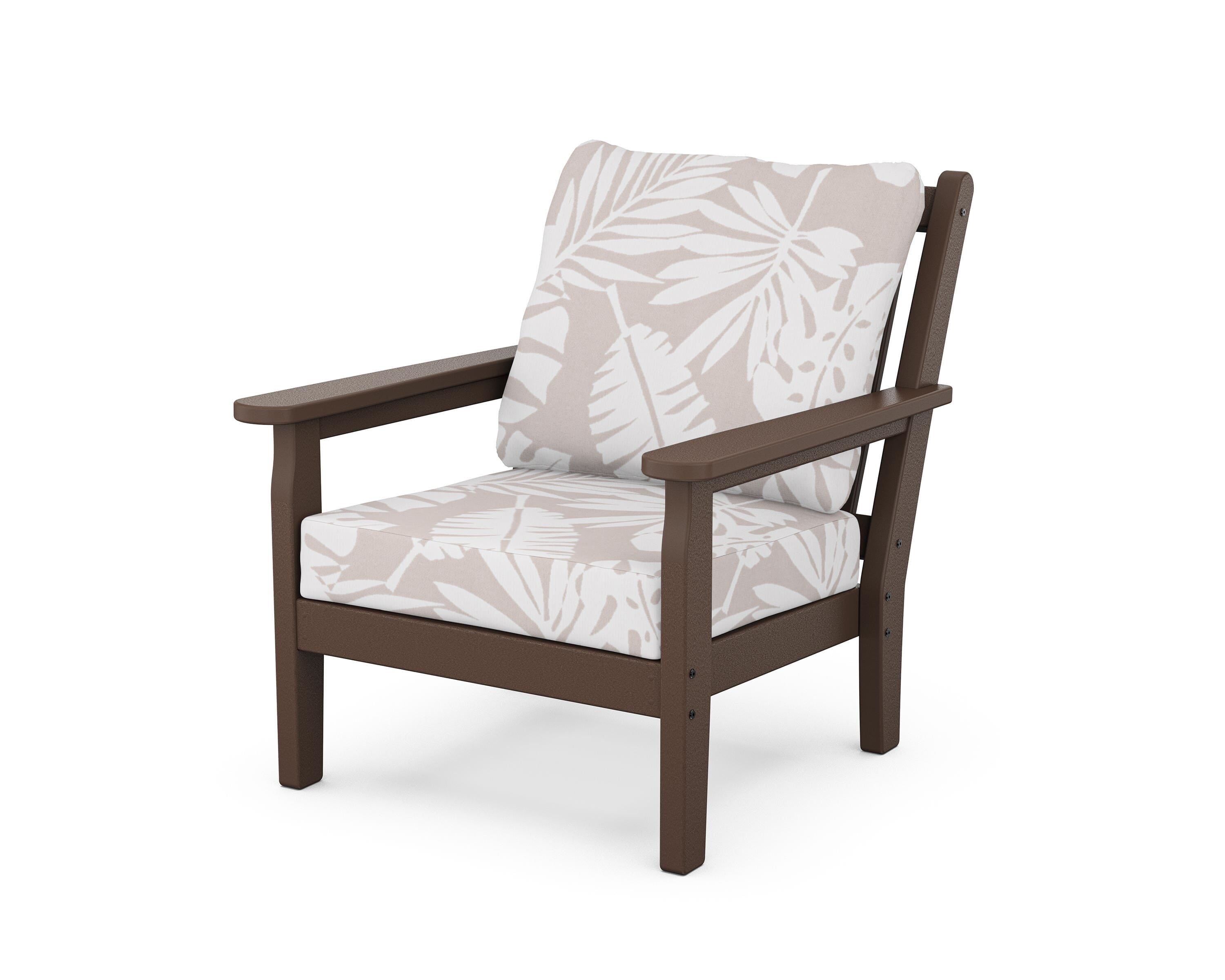 POLYWOOD® Chippendale Deep Seating Chair in Mahogany / Leaf Dune Burlap