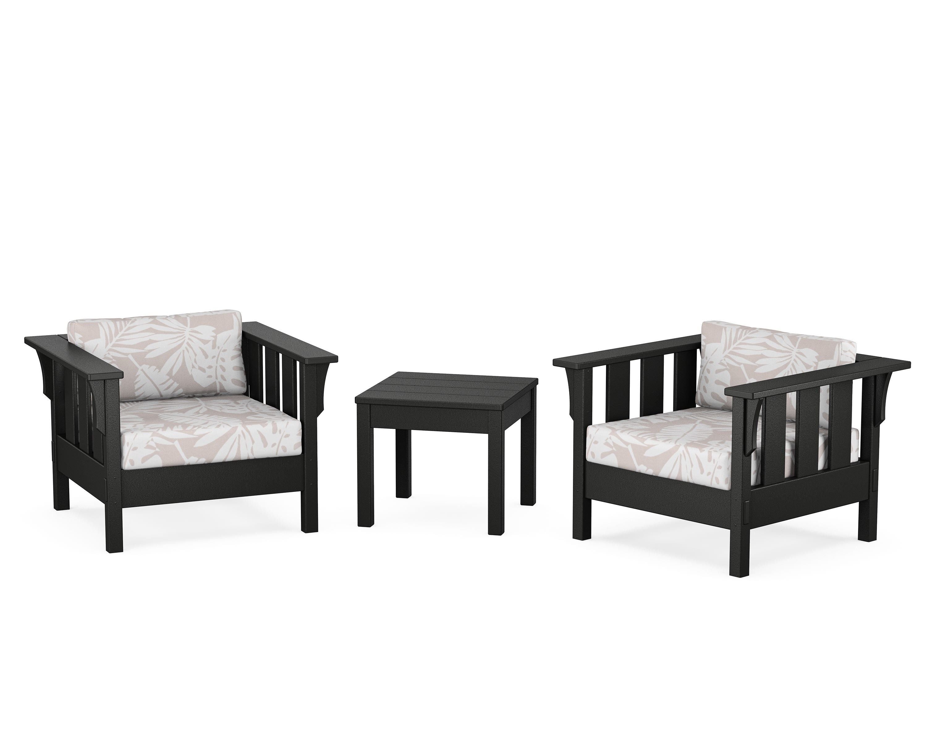 Martha Stewart by POLYWOOD® Acadia 3-Piece Deep Seating Set in Black / Leaf Dune Burlap