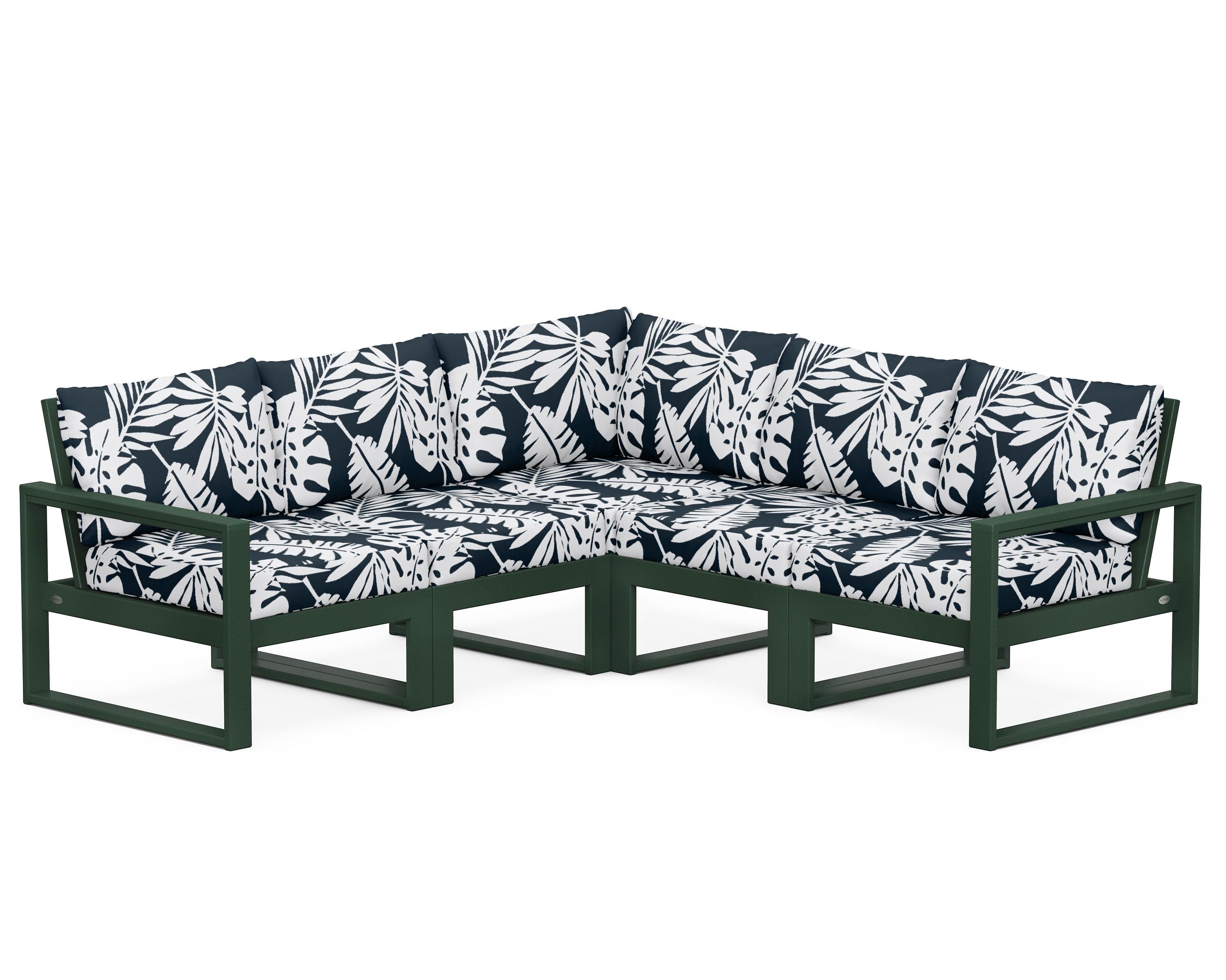 POLYWOOD® EDGE 5-Piece Modular Deep Seating Set in Green / Leaf Marine Indigo