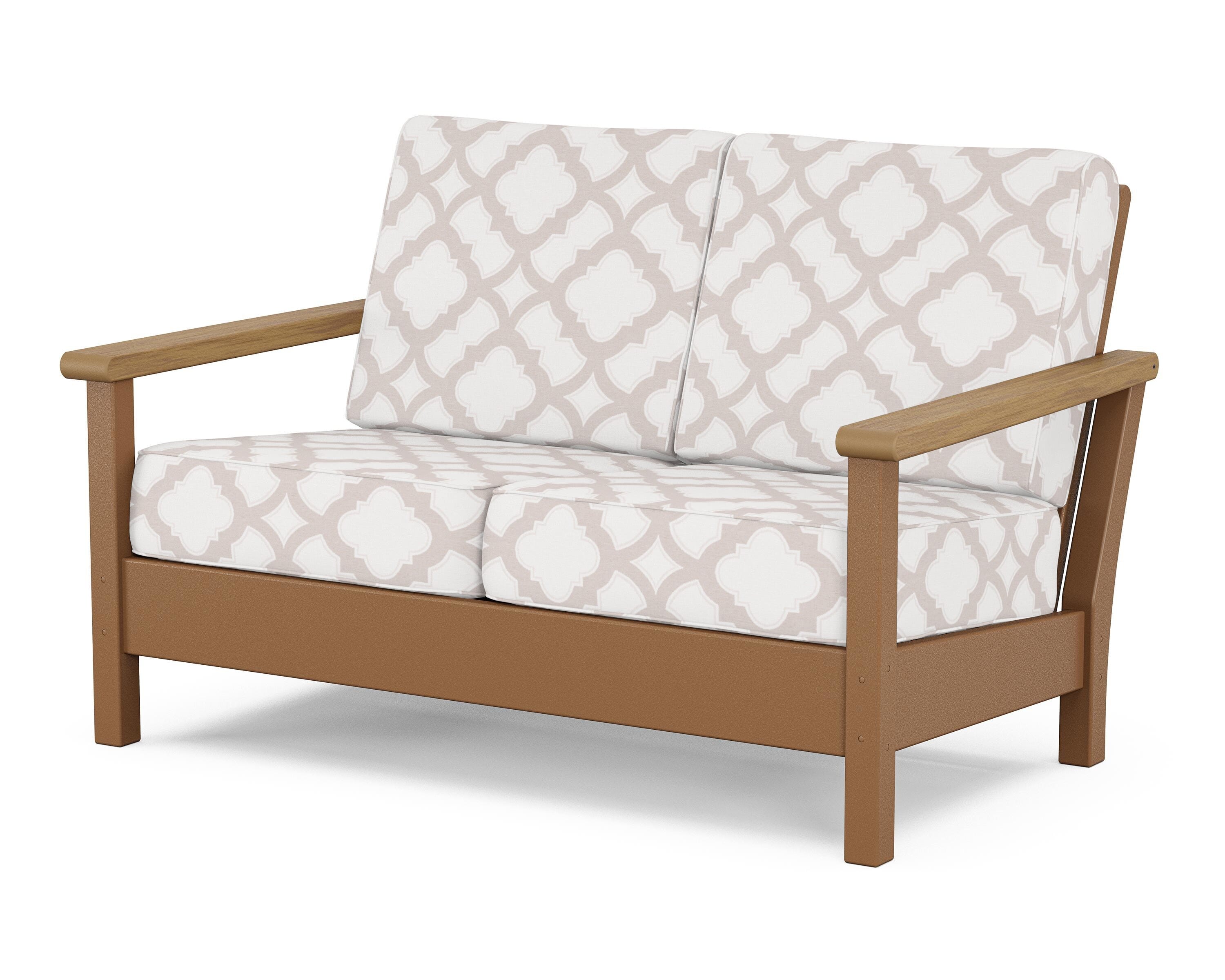 POLYWOOD® Harbour Deep Seating Loveseat in Teak / Natural / Trellis Dune Burlap