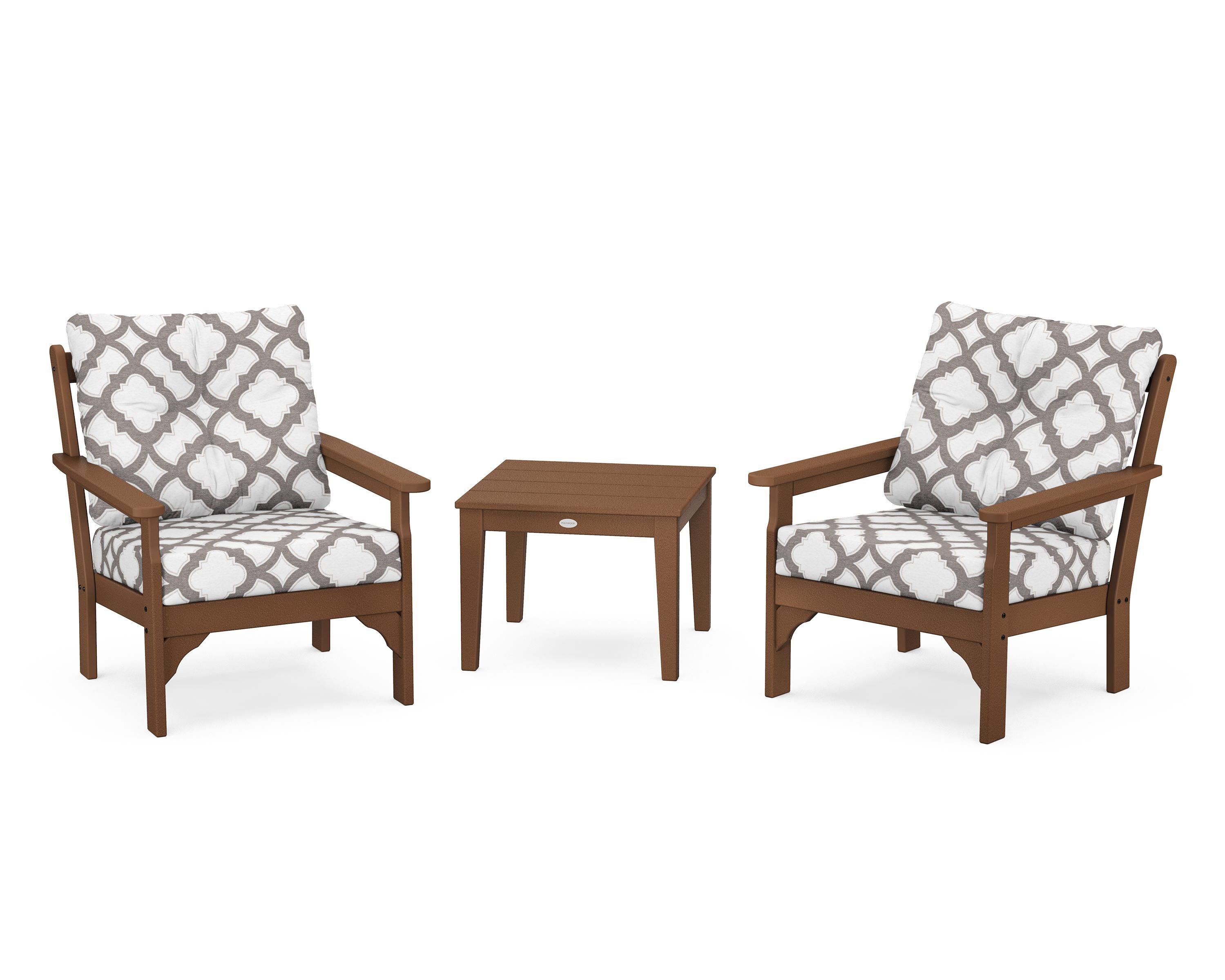 POLYWOOD® Vineyard 3-Piece Deep Seating Set in Teak / Trellis Grey Mist