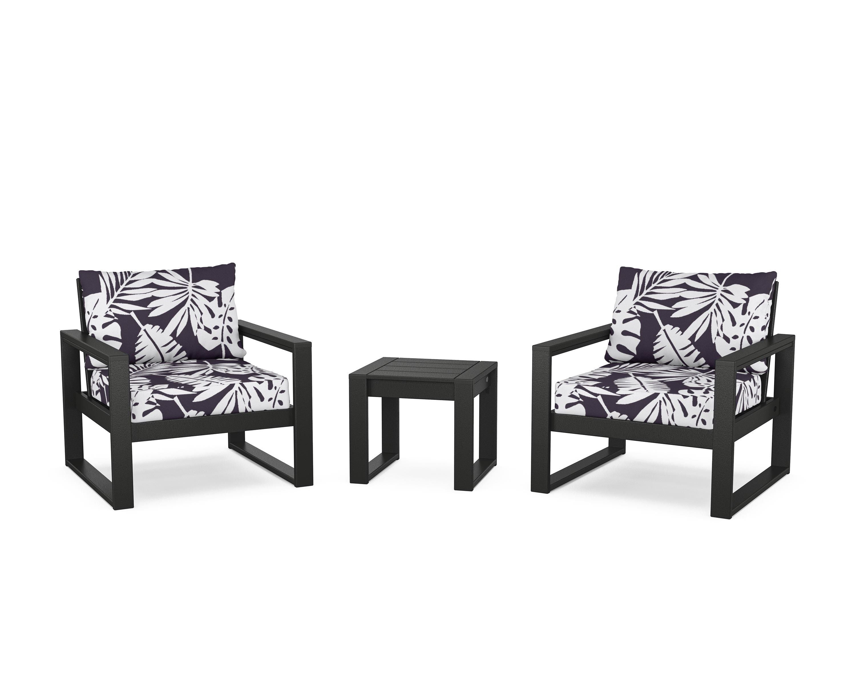 POLYWOOD® EDGE Sectional 3-Piece Deep Seating Set in Black / Leaf Navy