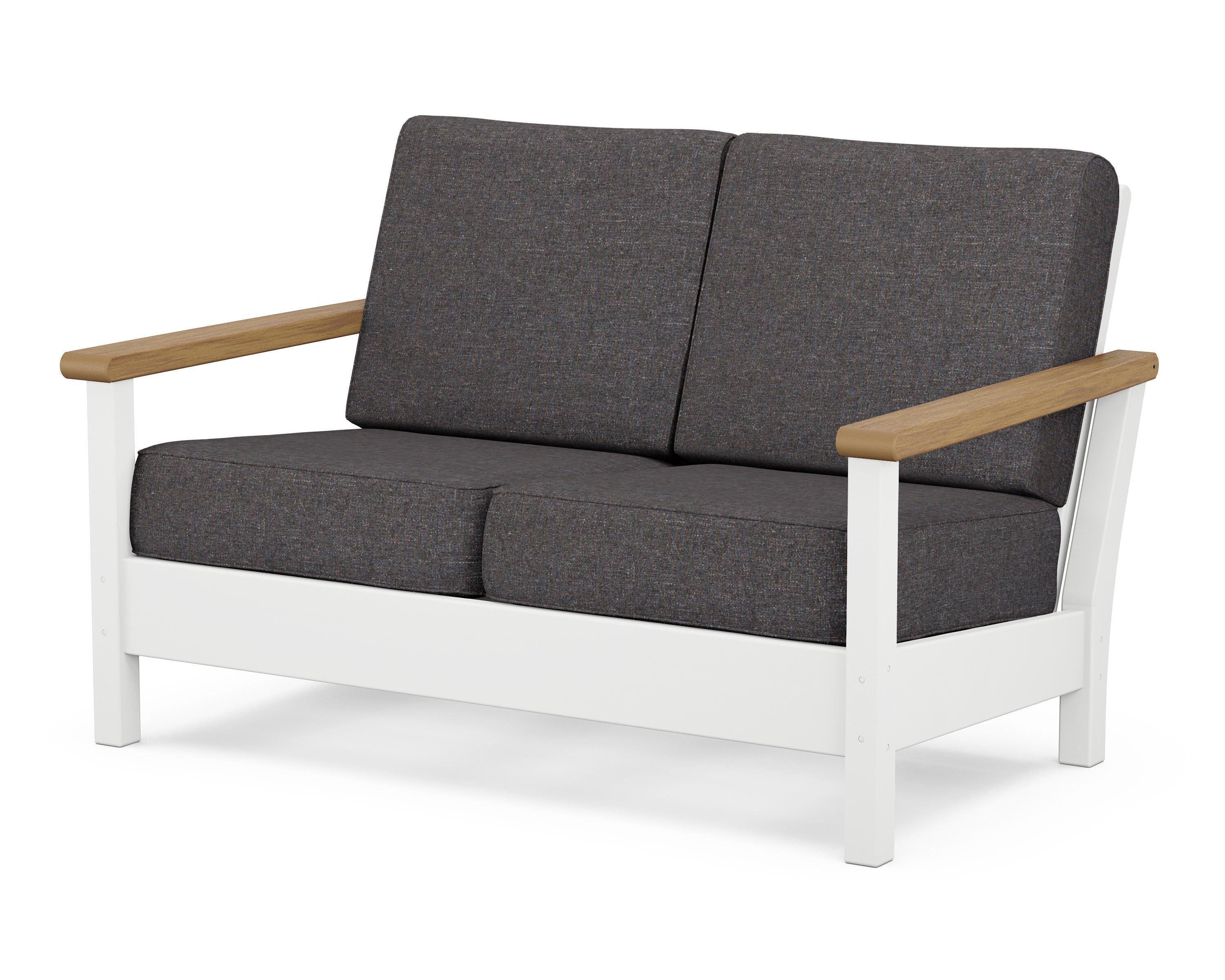 POLYWOOD® Harbour Deep Seating Loveseat in White / Natural / Ash Charcoal