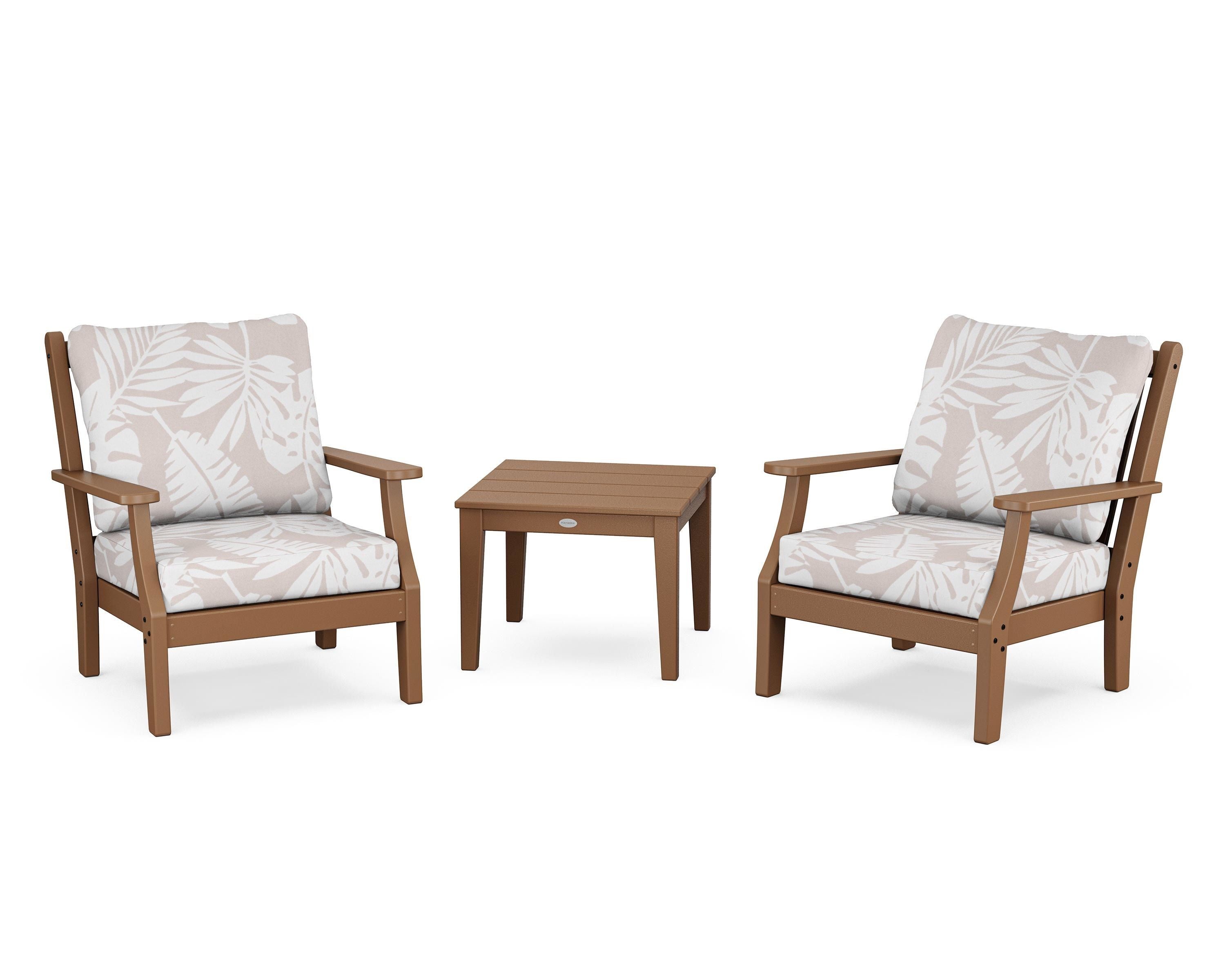 Country Living Wovendale 3-Piece Deep Seating Set in Teak / Leaf Dune Burlap