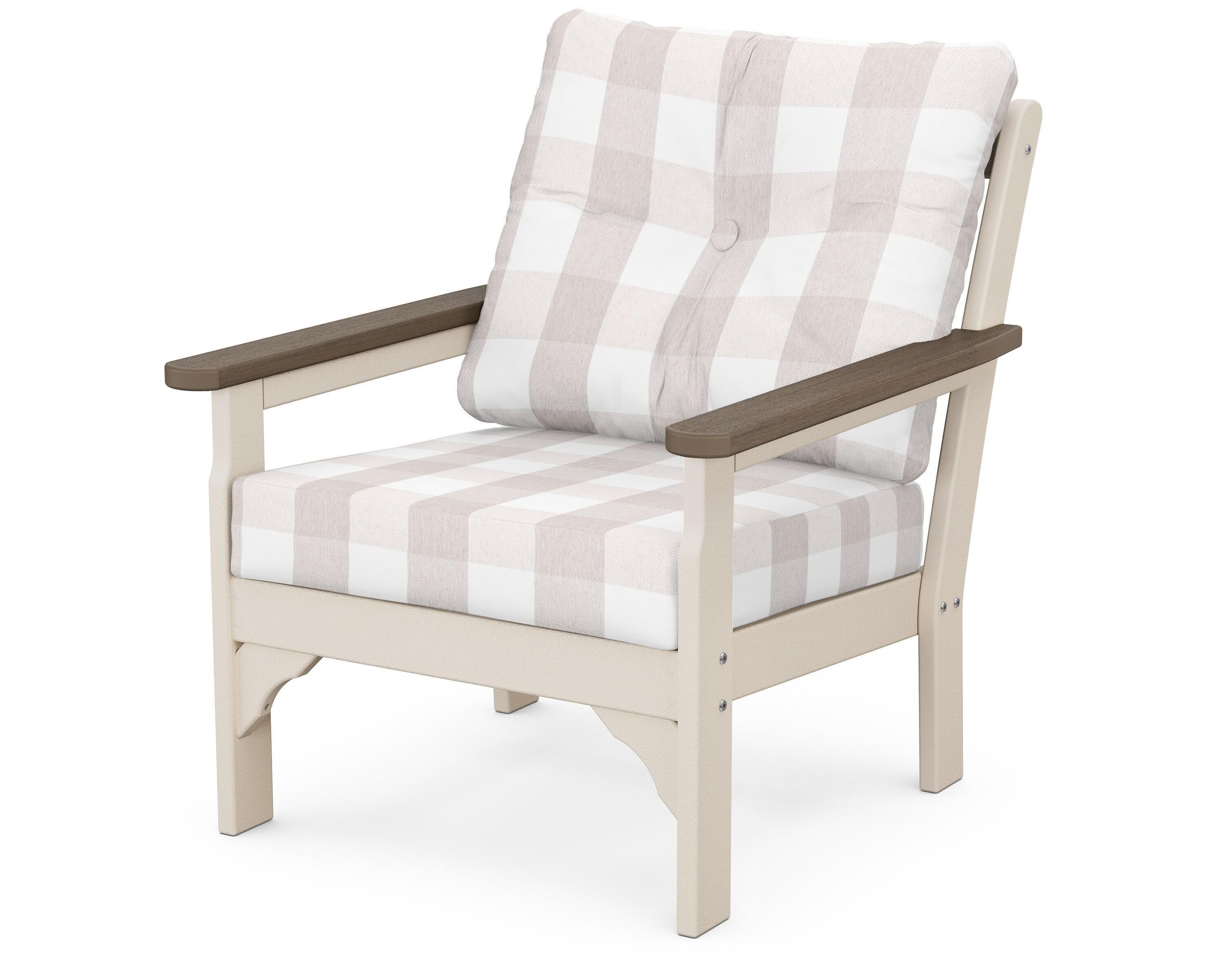 POLYWOOD® Vineyard Deep Seating Chair in Sand / Kona / Buffalo Plaid Dune Burlap