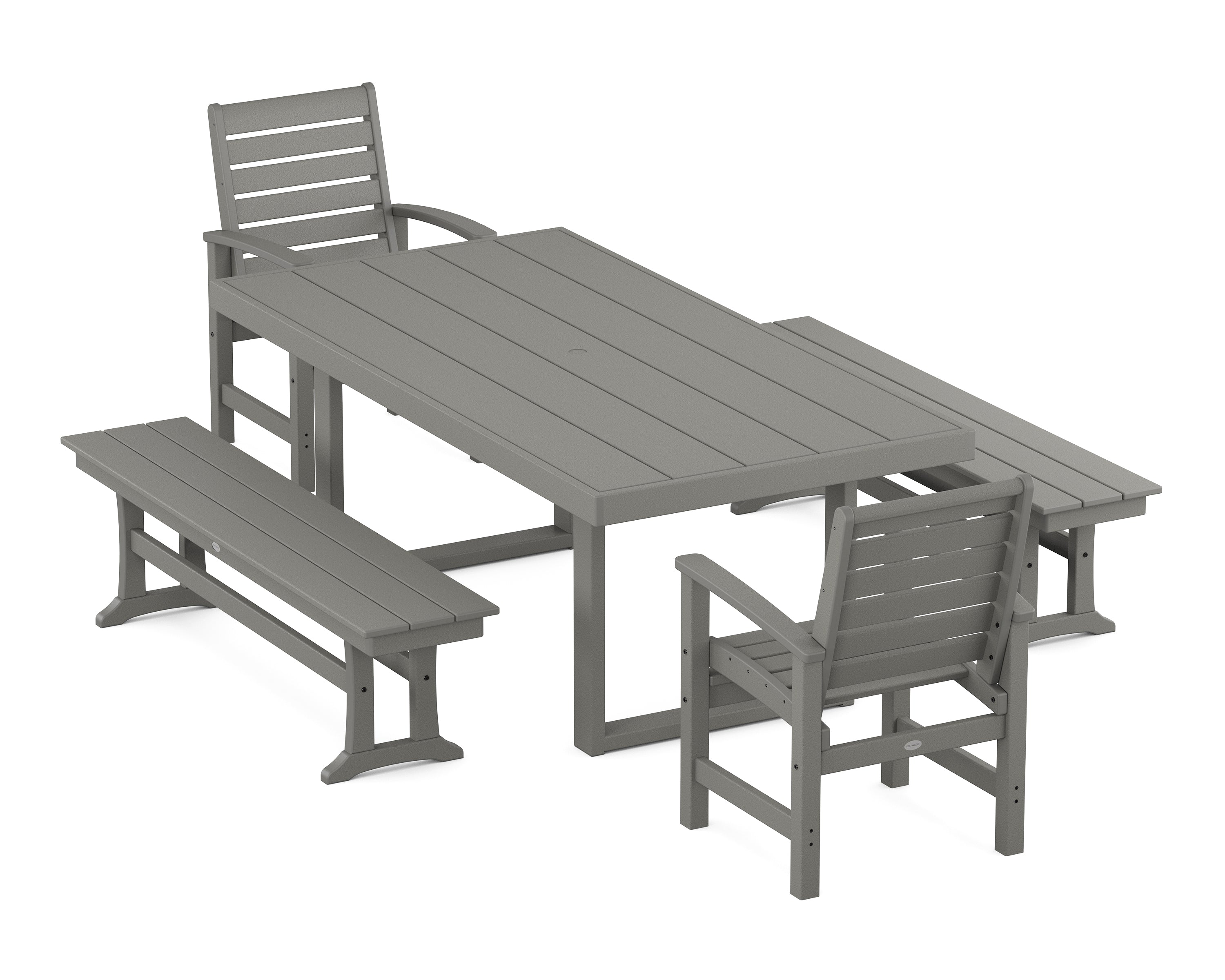 POLYWOOD® Signature 5-Piece Dining Set with Benches in Slate Grey