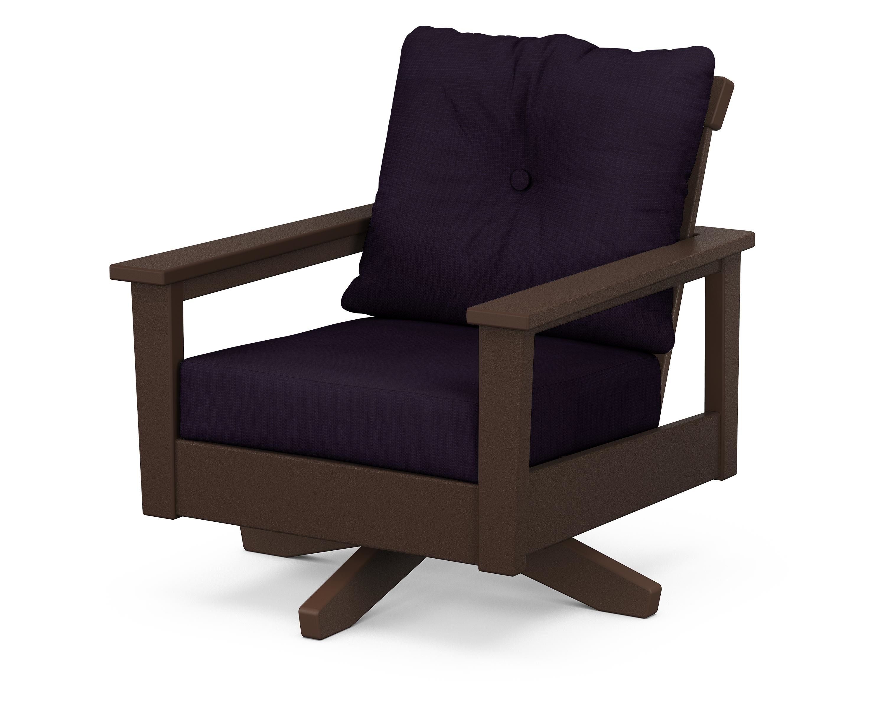POLYWOOD® Prescott Deep Seating Swivel Chair in Mahogany / Navy Linen