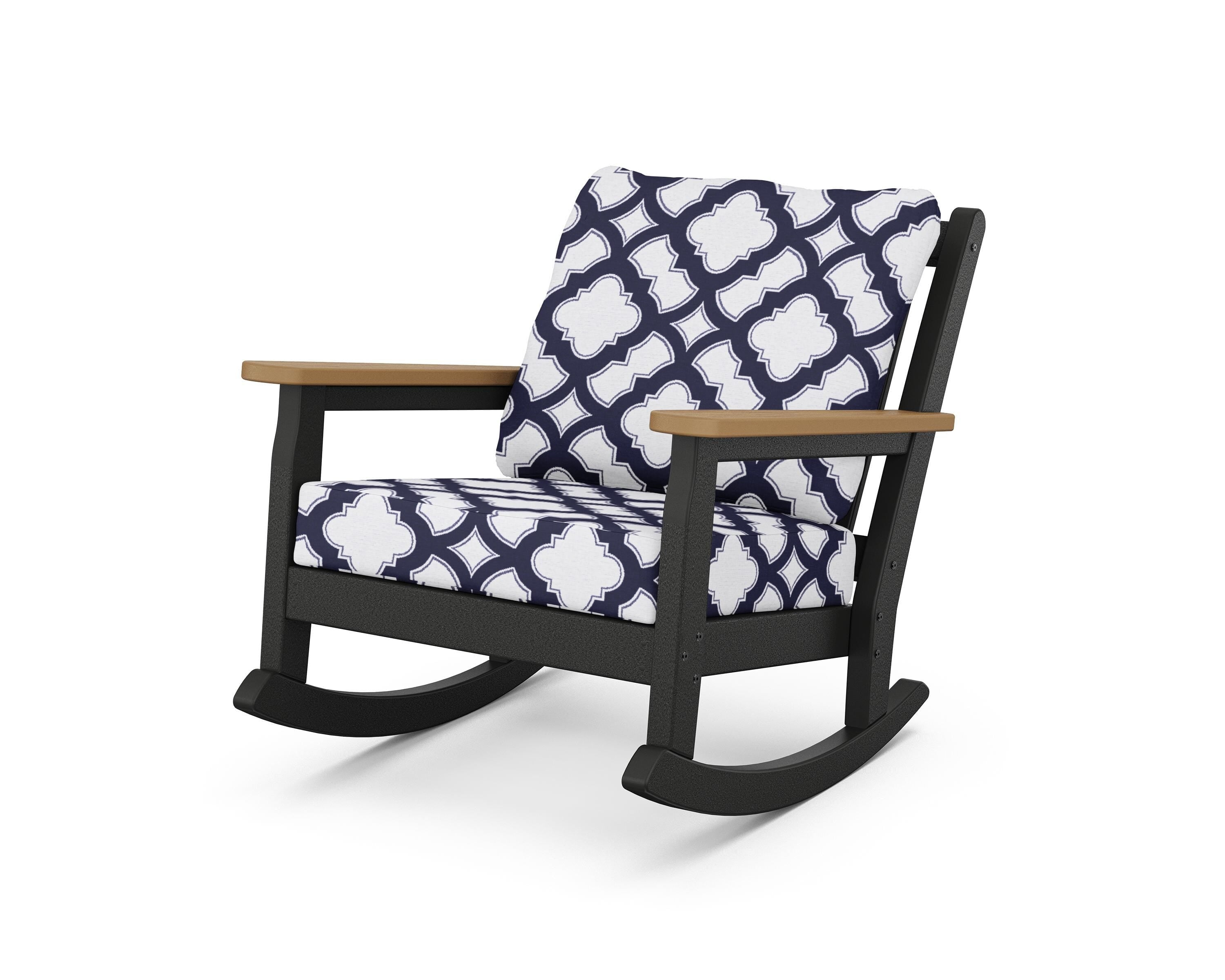 POLYWOOD® Chippendale Deep Seating Rocking Chair in Black / Natural / Trellis Navy