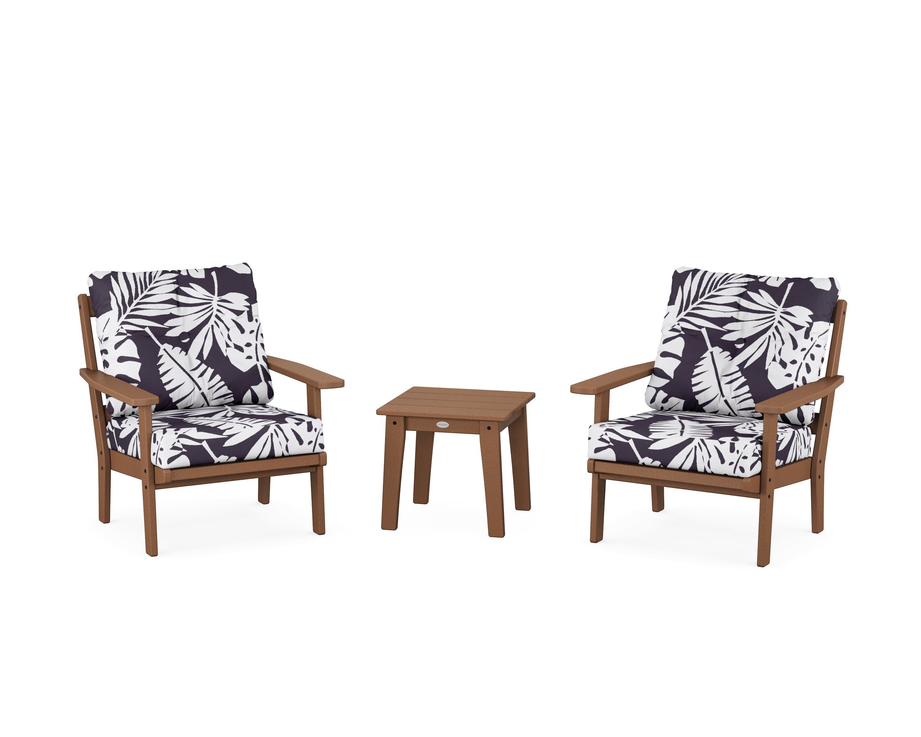 POLYWOOD® Oxford 3-Piece Deep Seating Set in Teak / Leaf Navy