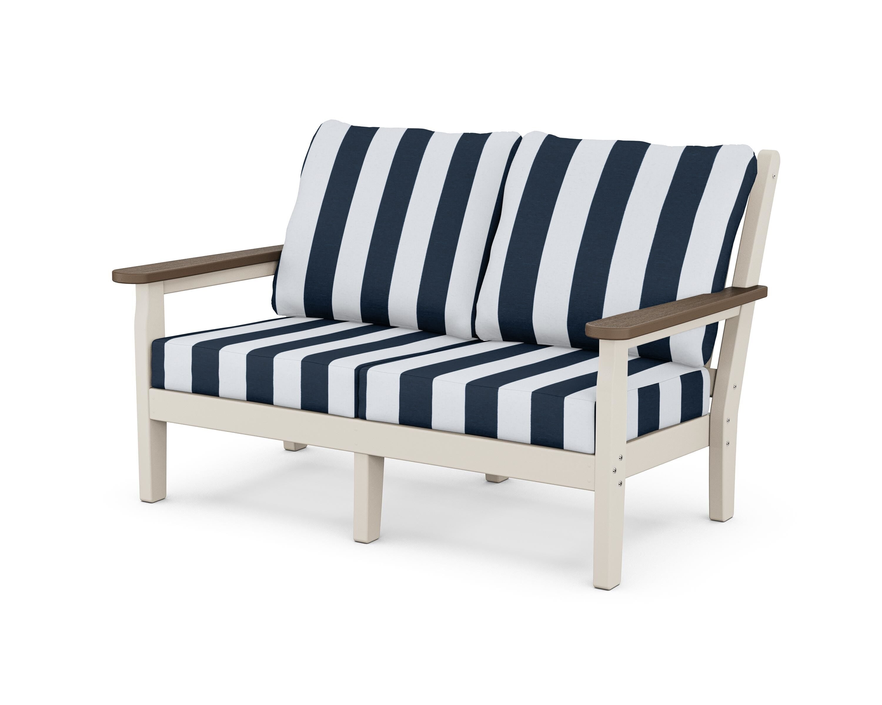 POLYWOOD® Chippendale Deep Seating Loveseat in Sand / Kona / Cabana Stripe Marine Indigo
