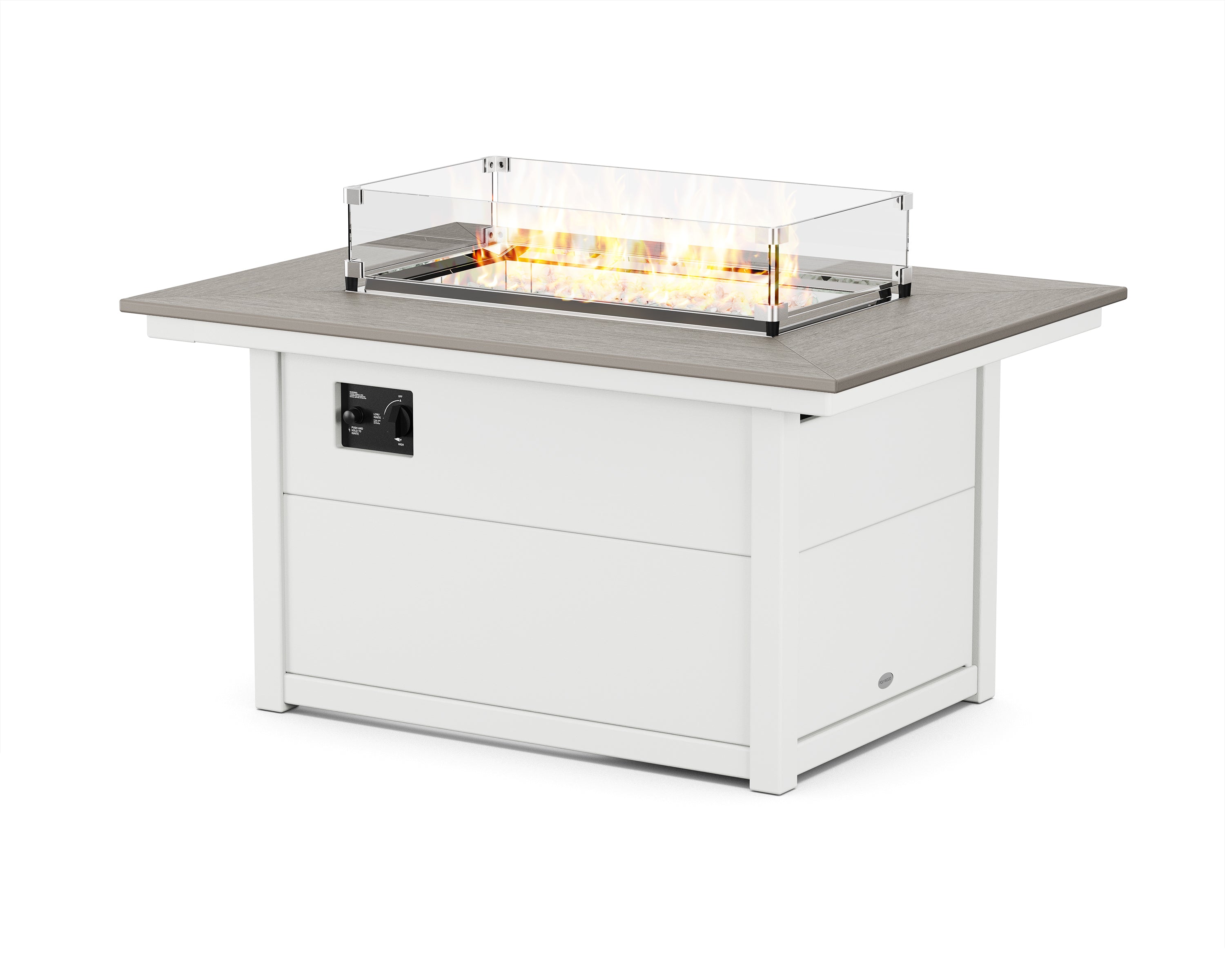 POLYWOOD® Rectangle 34" X 46" Fire Pit Table in White / Driftwood