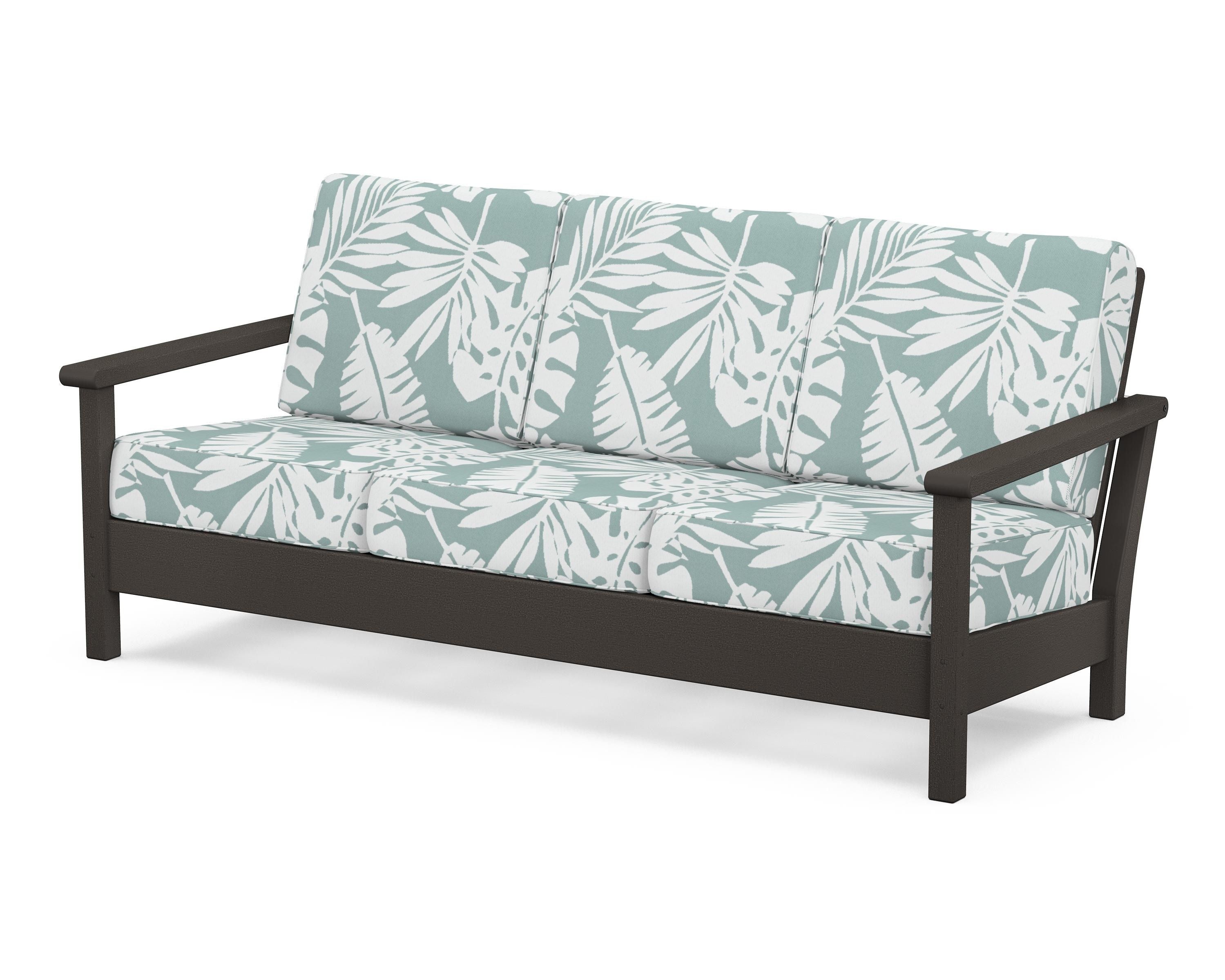 POLYWOOD® Harbour Deep Seating Sofa in Vintage Coffee / Leaf Glacier Spa