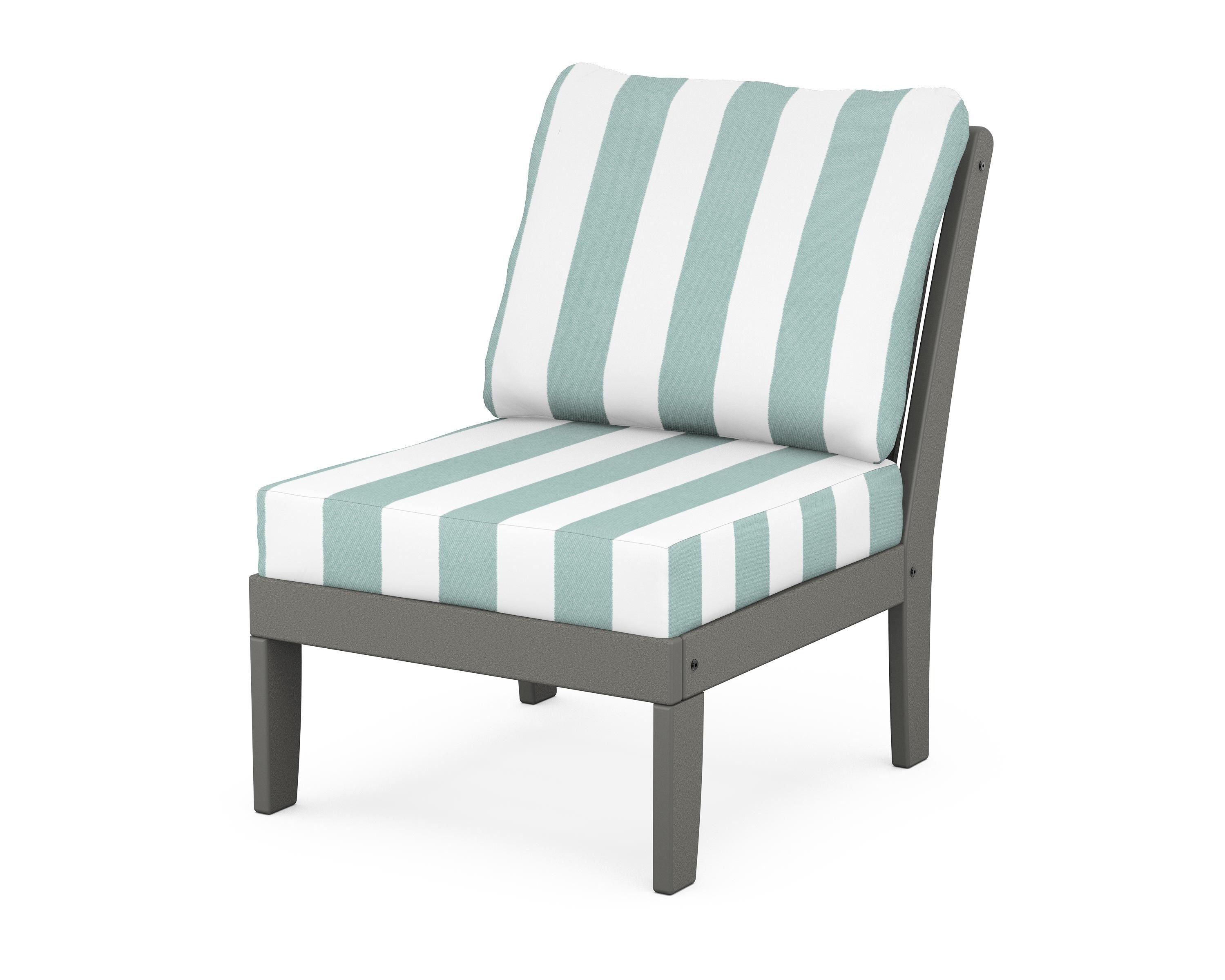 POLYWOOD® Braxton Modular Armless Chair in Slate Grey / Cabana Stripe Glacier Spa