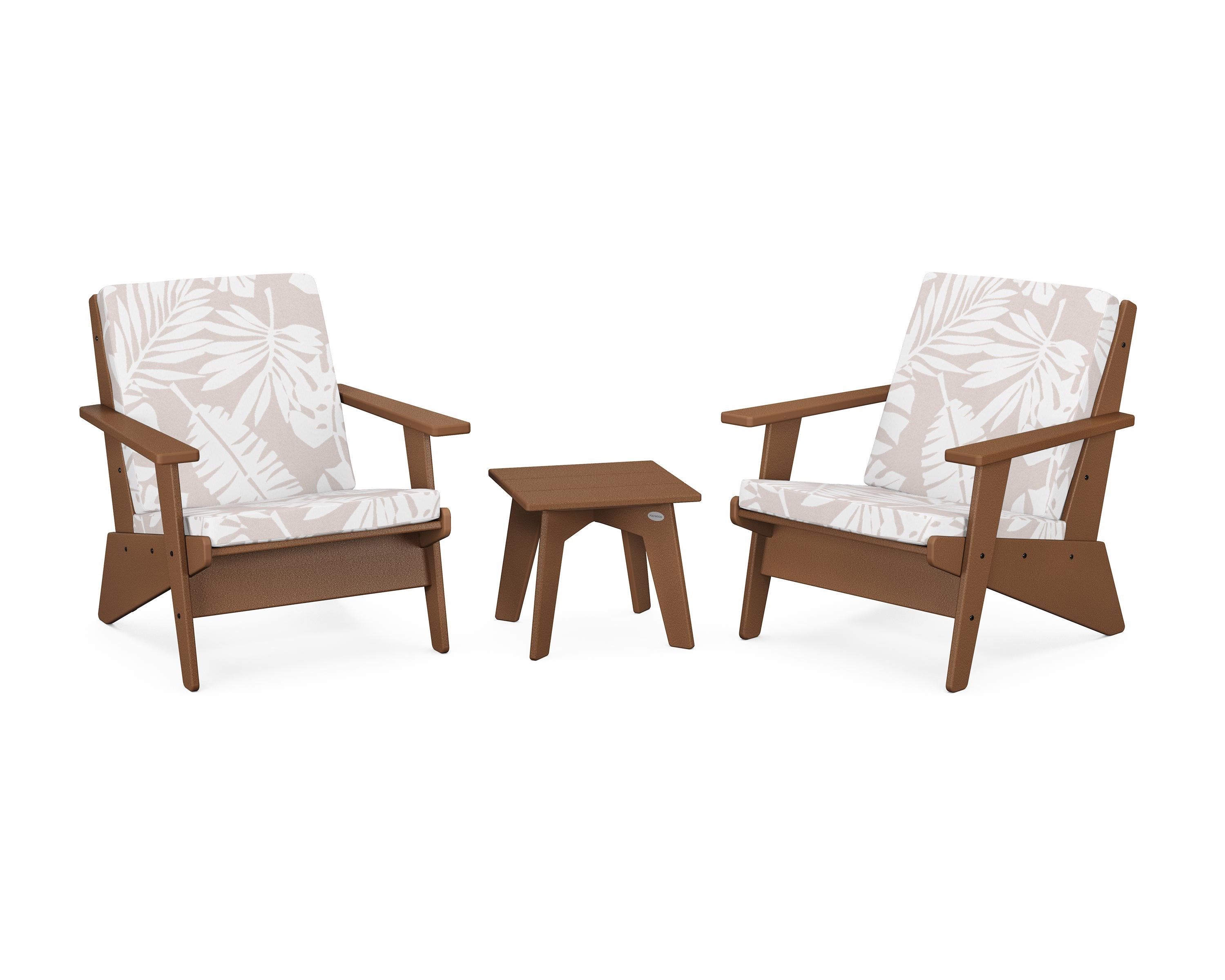 POLYWOOD® Riviera Modern Lounge 3-Piece Set in Teak / Leaf Dune Burlap