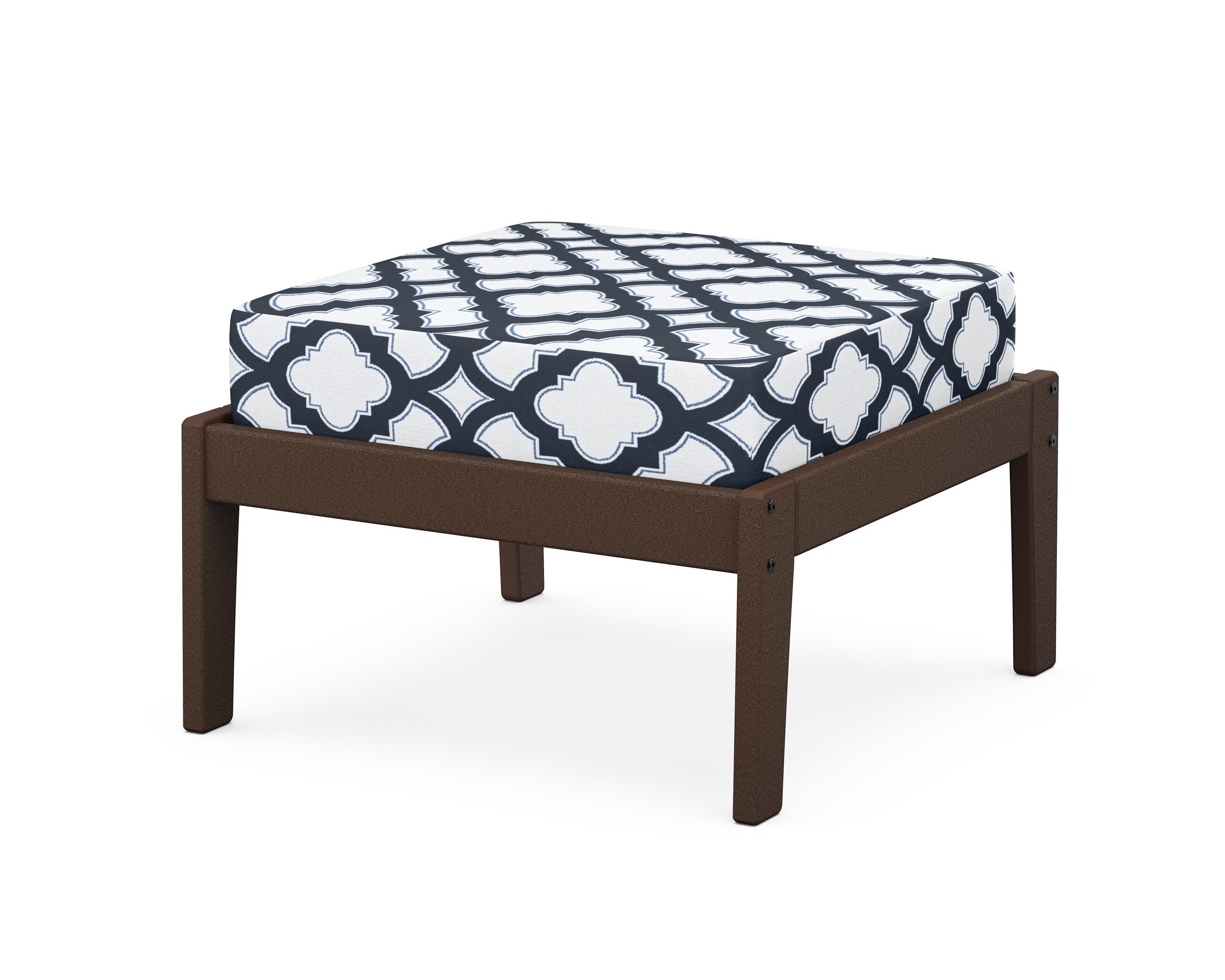 Unbranded Deep Seating Ottoman in Mahogany / Trellis Marine Indigo