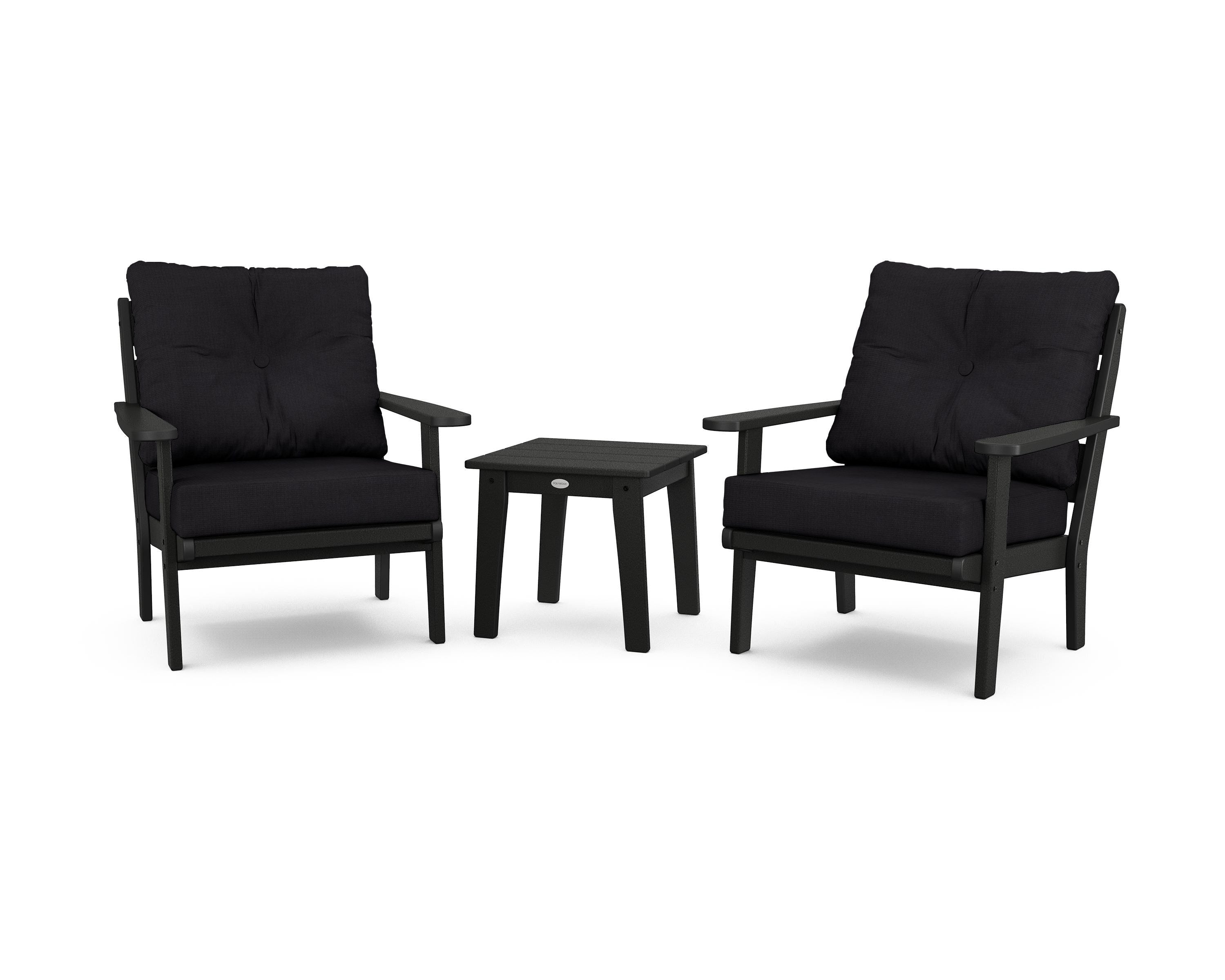 POLYWOOD® Lakeside 3-Piece Deep Seating Chair Set in Black / Midnight Linen