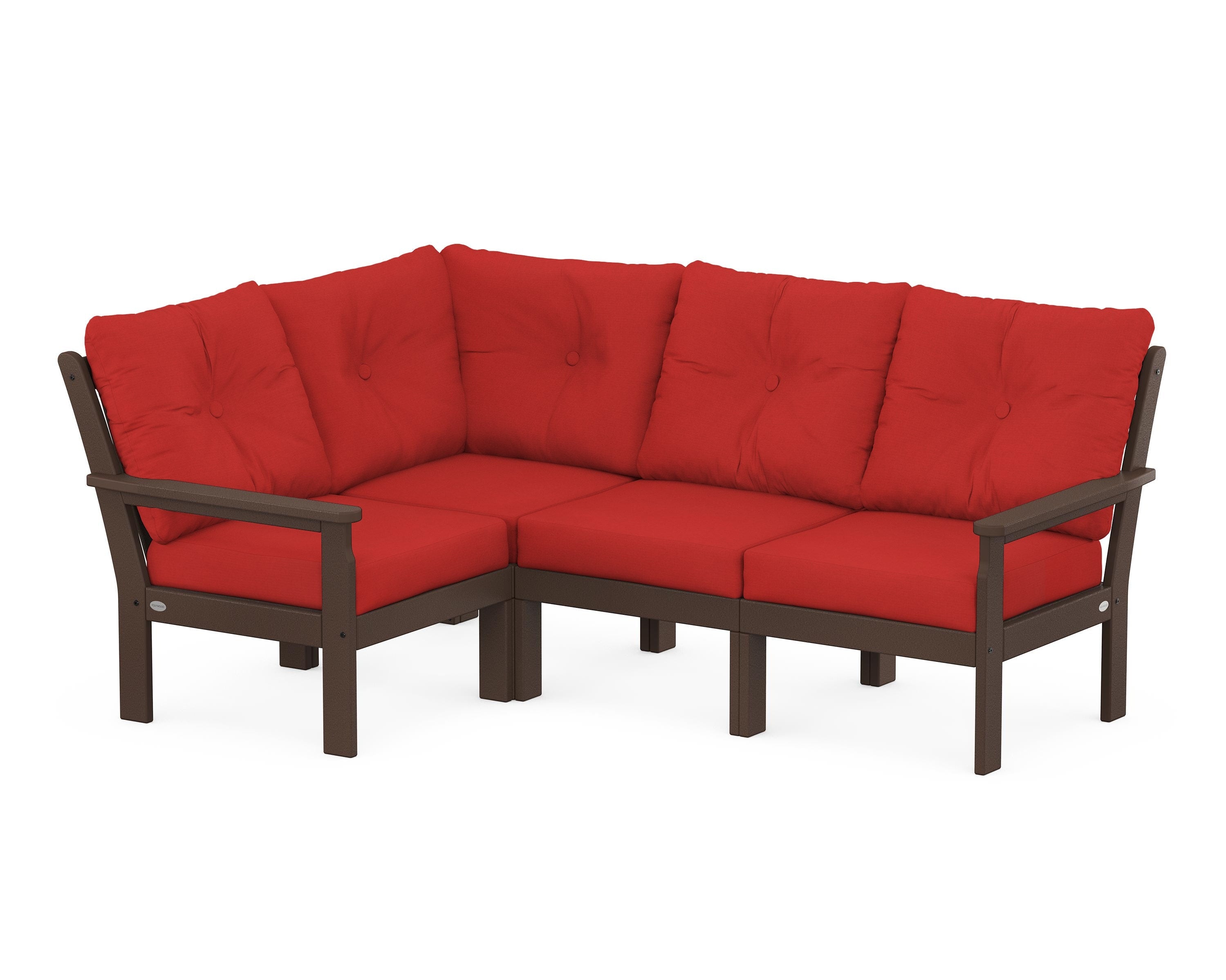 POLYWOOD® Vineyard 4-Piece Sectional in Mahogany / Crimson Linen