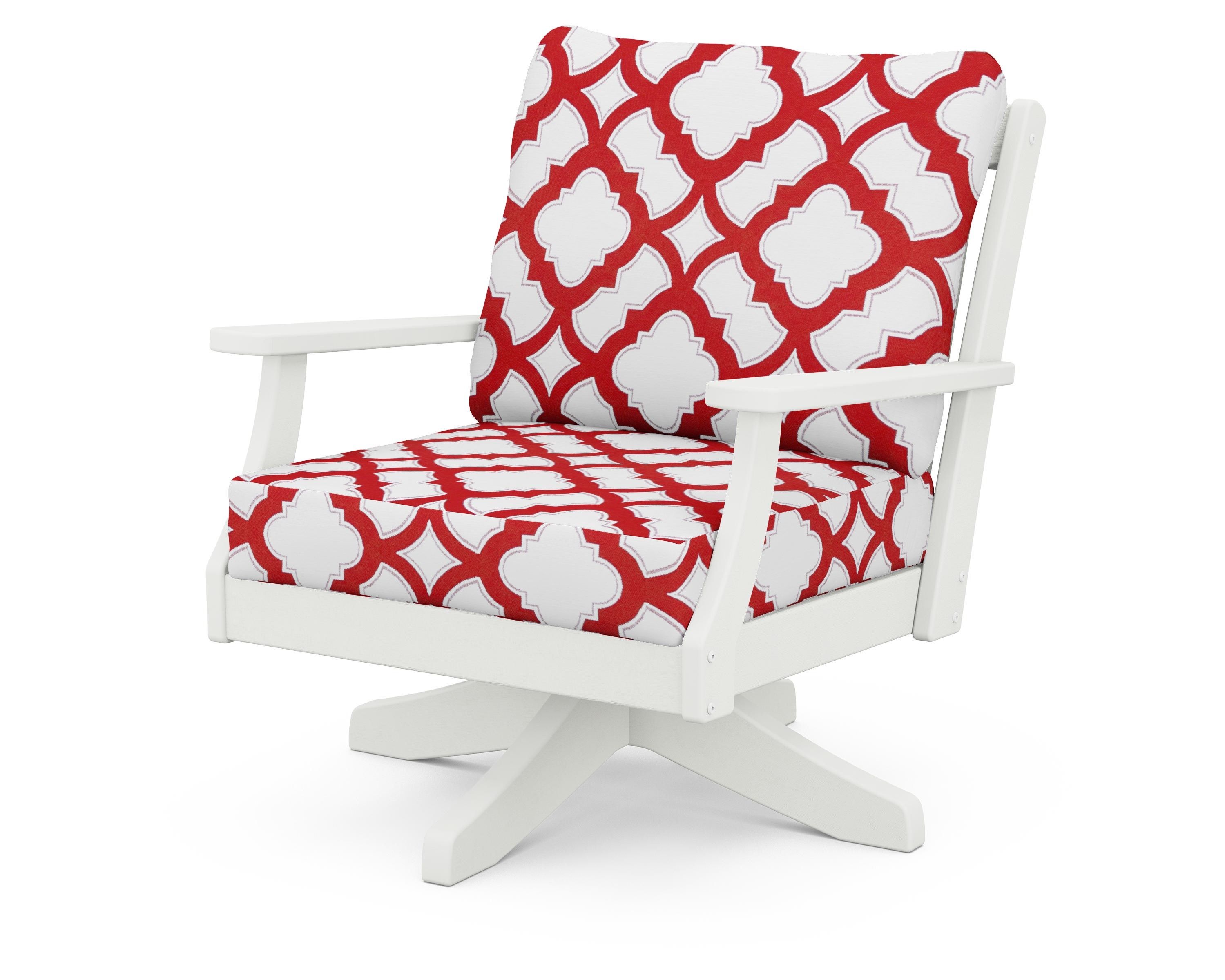 POLYWOOD® Braxton Deep Seating Swivel Chair in Vintage White / Trellis Crimson