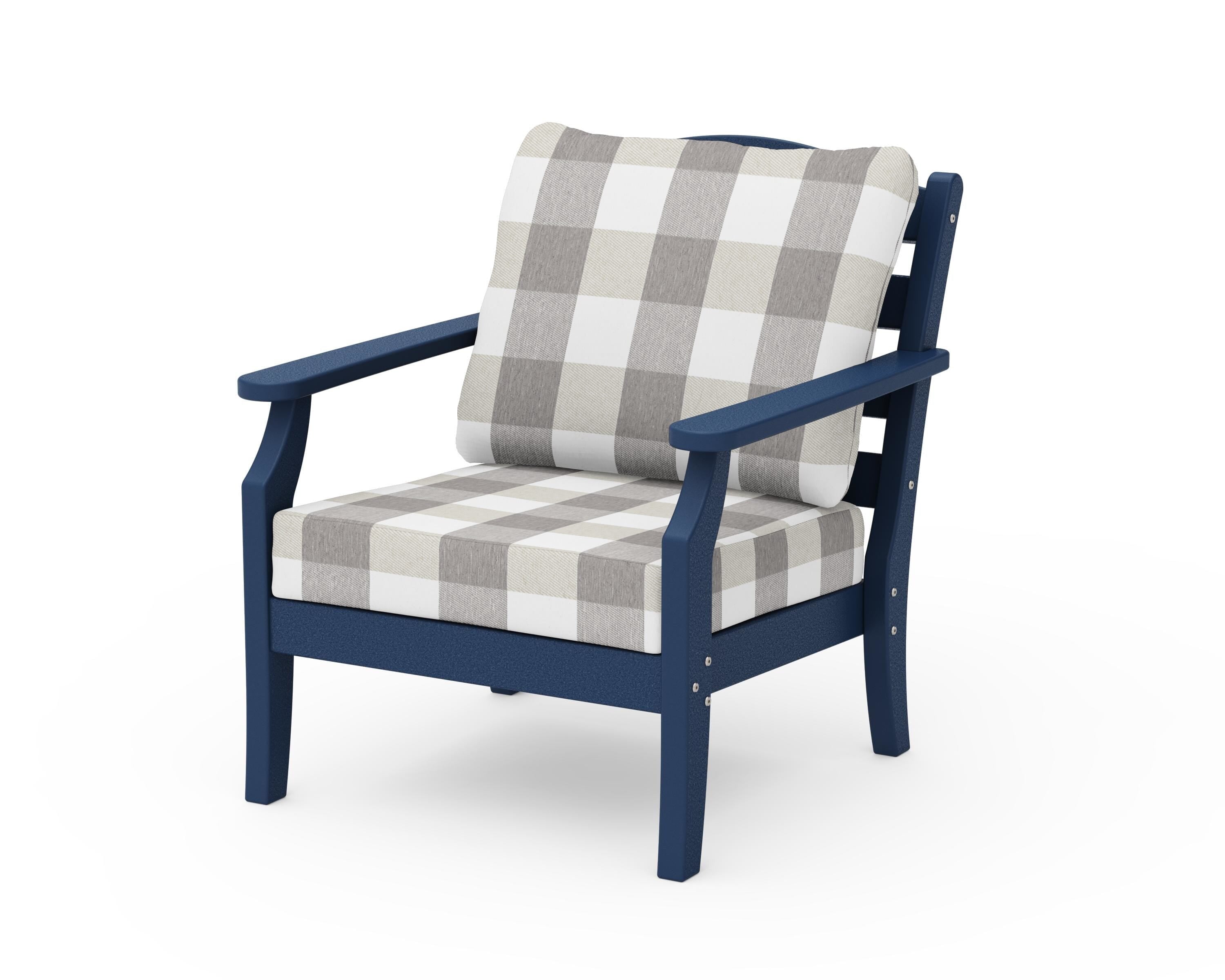 Draper James™ by POLYWOOD® Savannah Deep Seating Chair in Navy / Buffalo Plaid Grey Mist