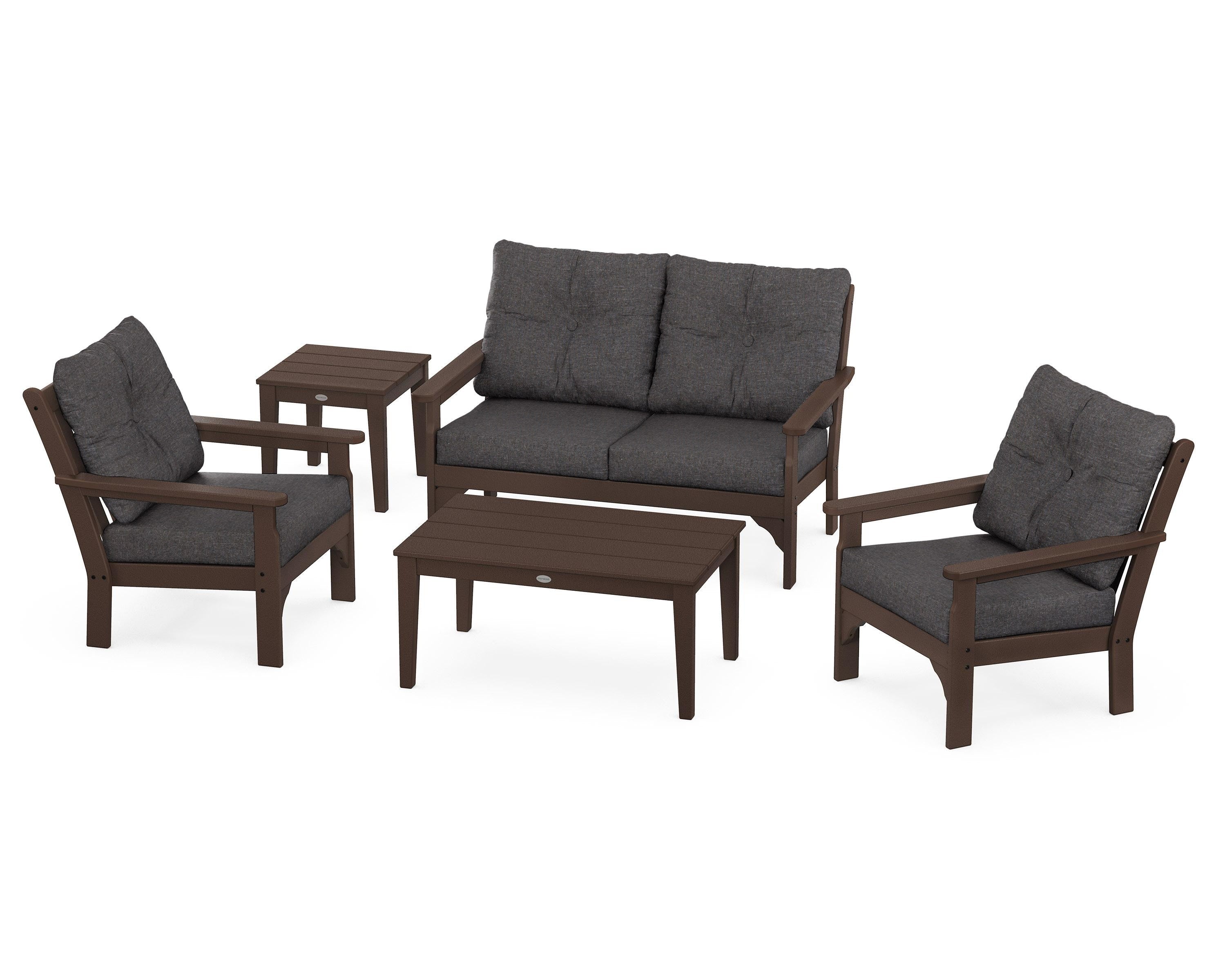POLYWOOD® Vineyard 5-Piece Deep Seating Set in Mahogany / Ash Charcoal