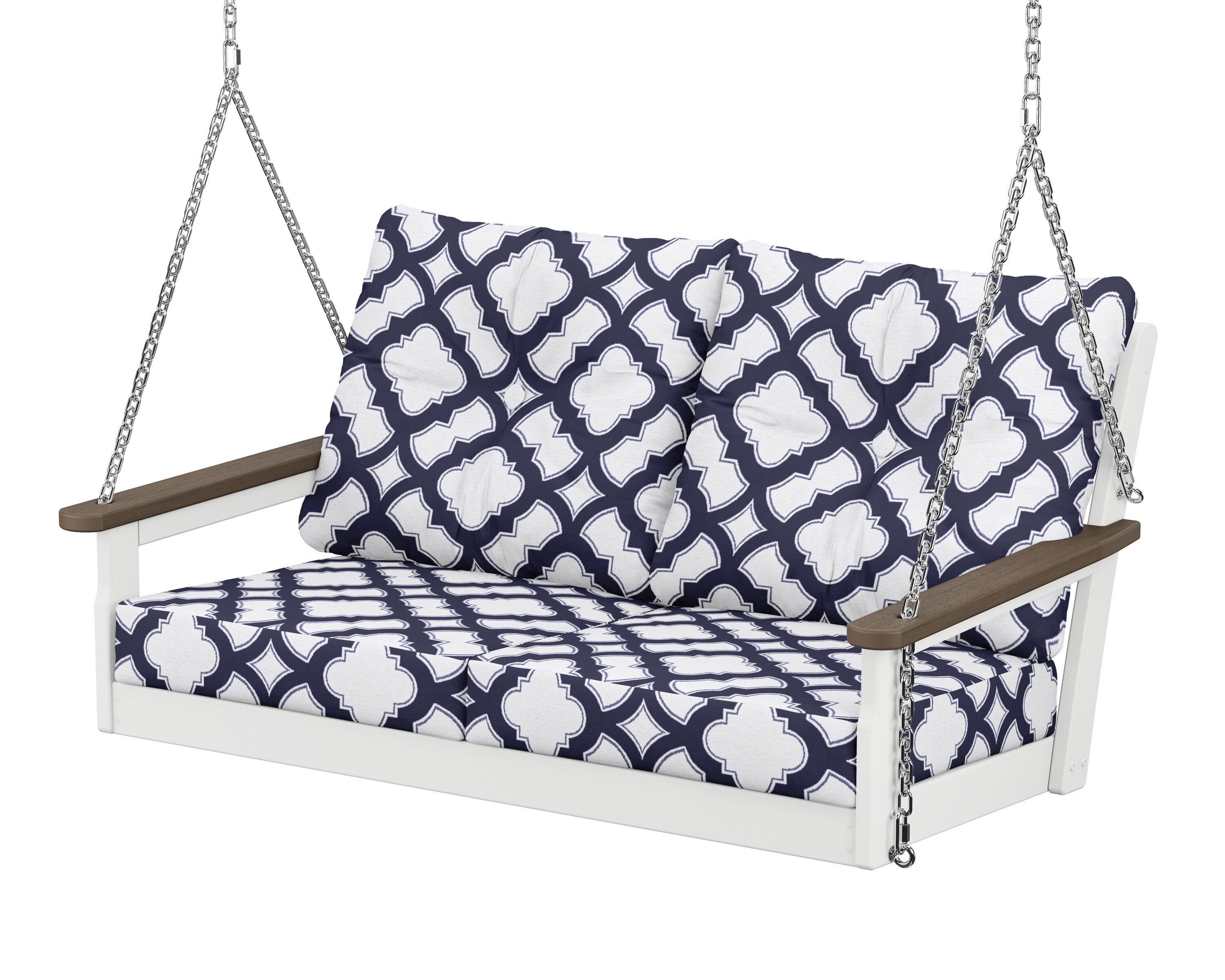 POLYWOOD® Vineyard Deep Seating Swing in White / Kona / Trellis Navy