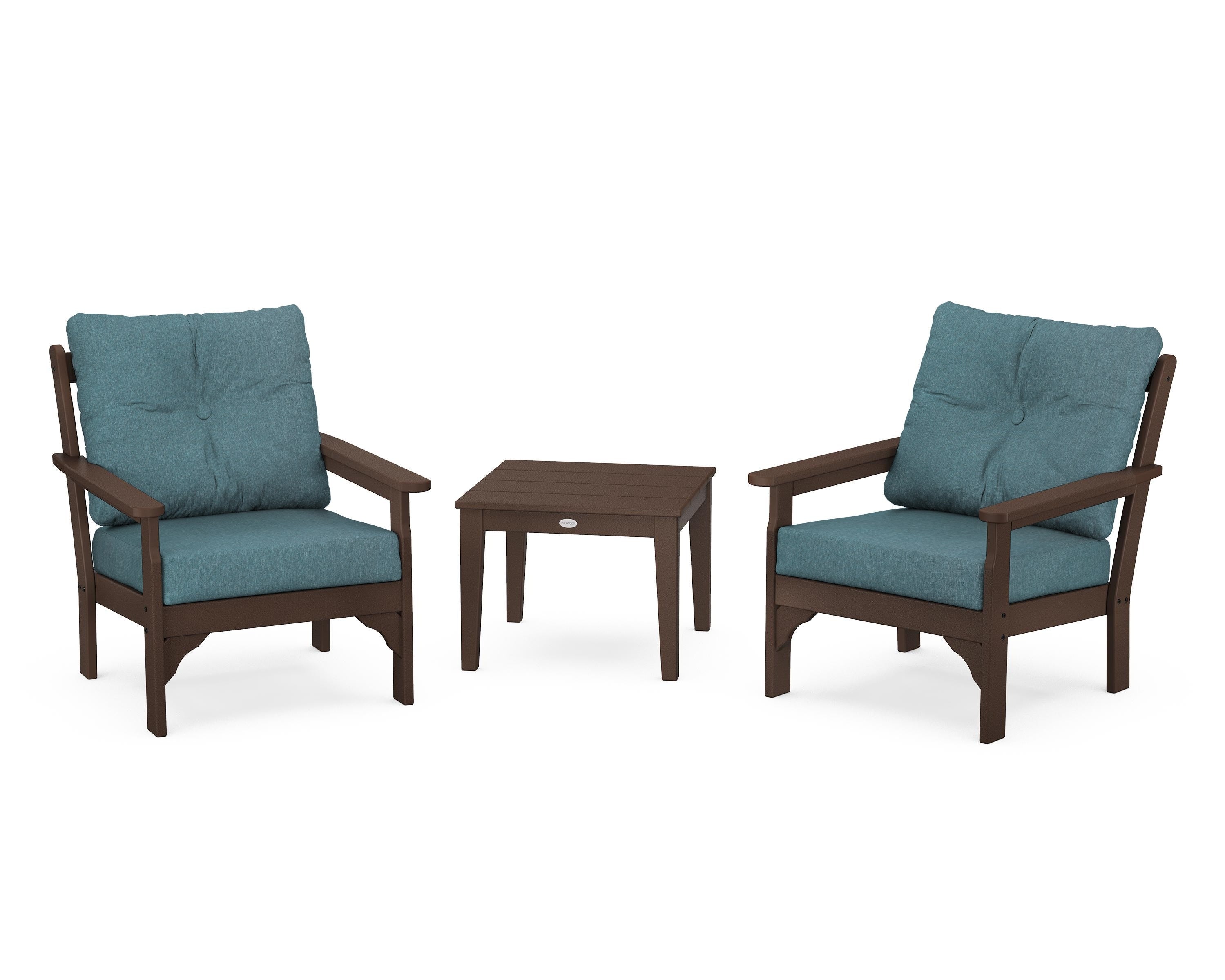 POLYWOOD® Vineyard 3-Piece Deep Seating Set in Mahogany / Ocean Teal