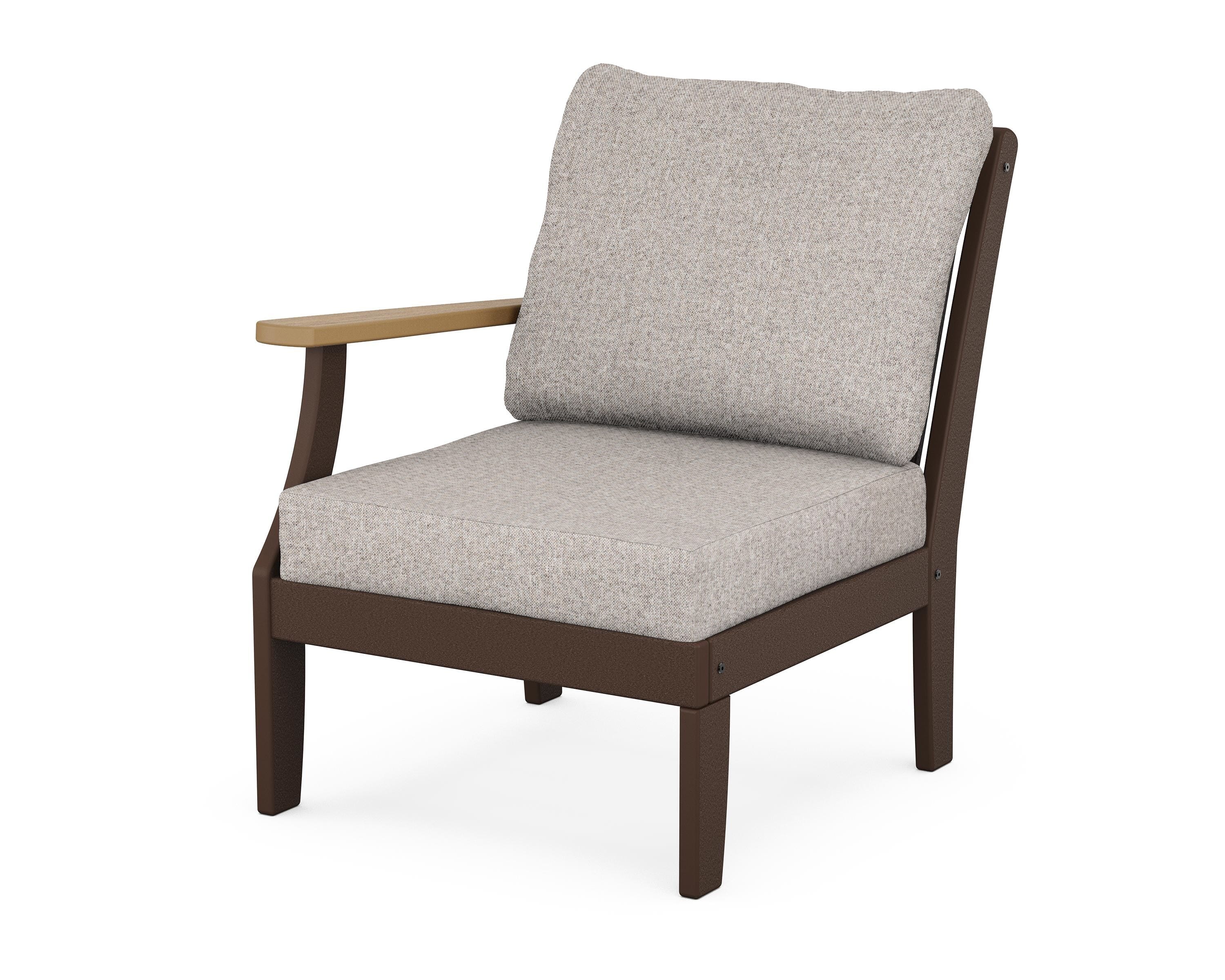 POLYWOOD® Braxton Modular Left Arm Chair in Mahogany / Natural / Weathered Tweed