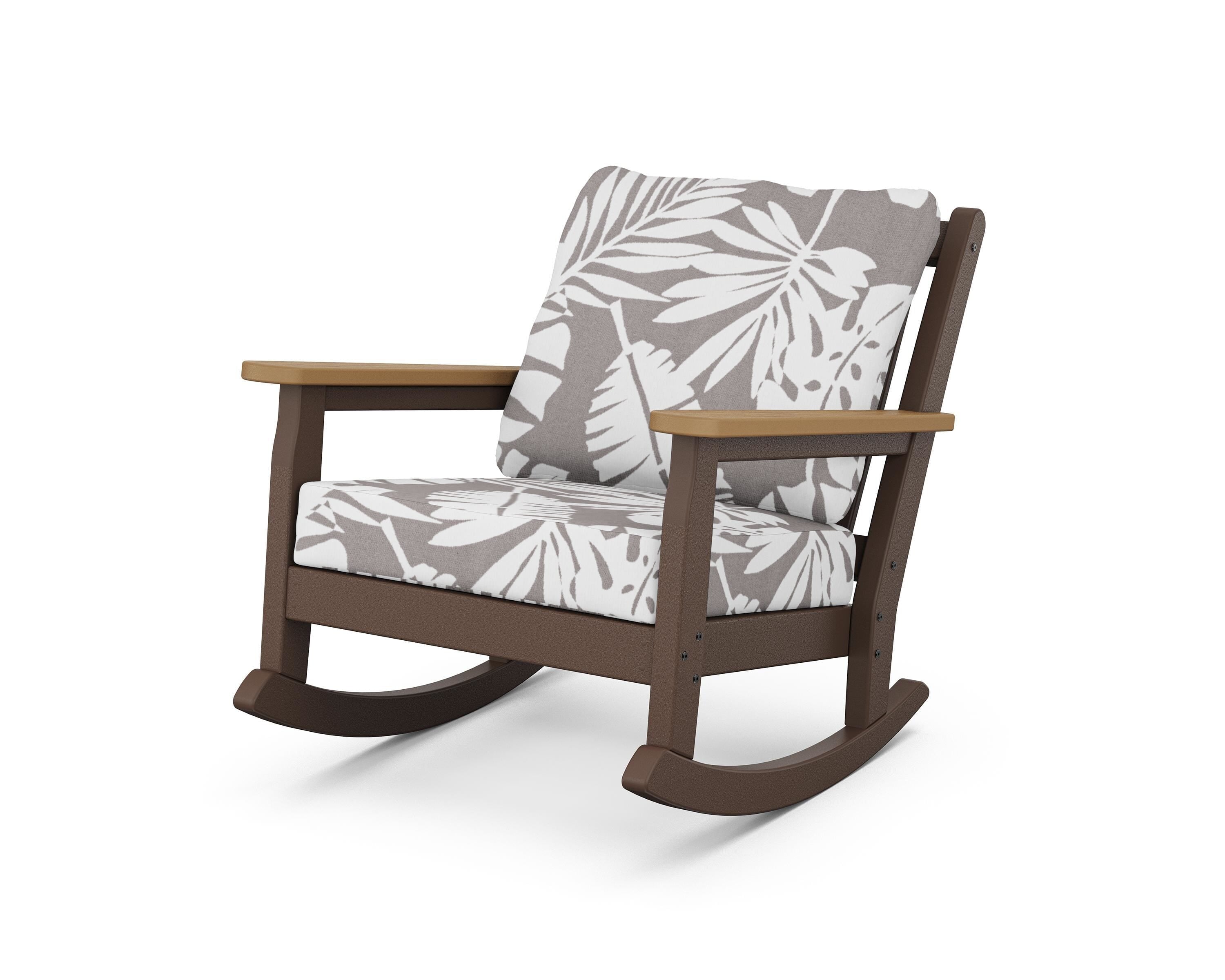 POLYWOOD® Chippendale Deep Seating Rocking Chair in Mahogany / Natural / Leaf Grey Mist