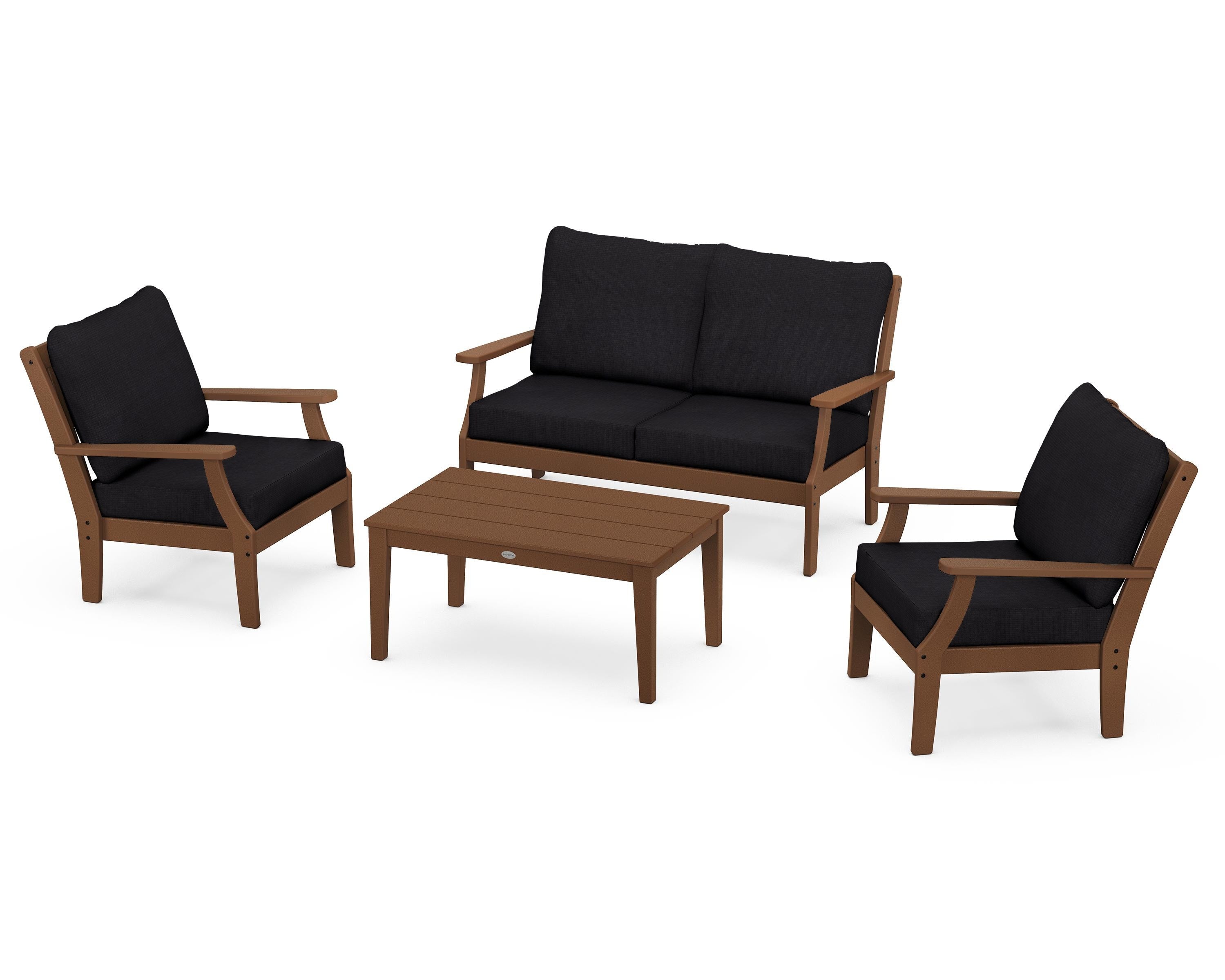 POLYWOOD® Braxton 4-Piece Deep Seating Chair Set in Teak / Midnight Linen