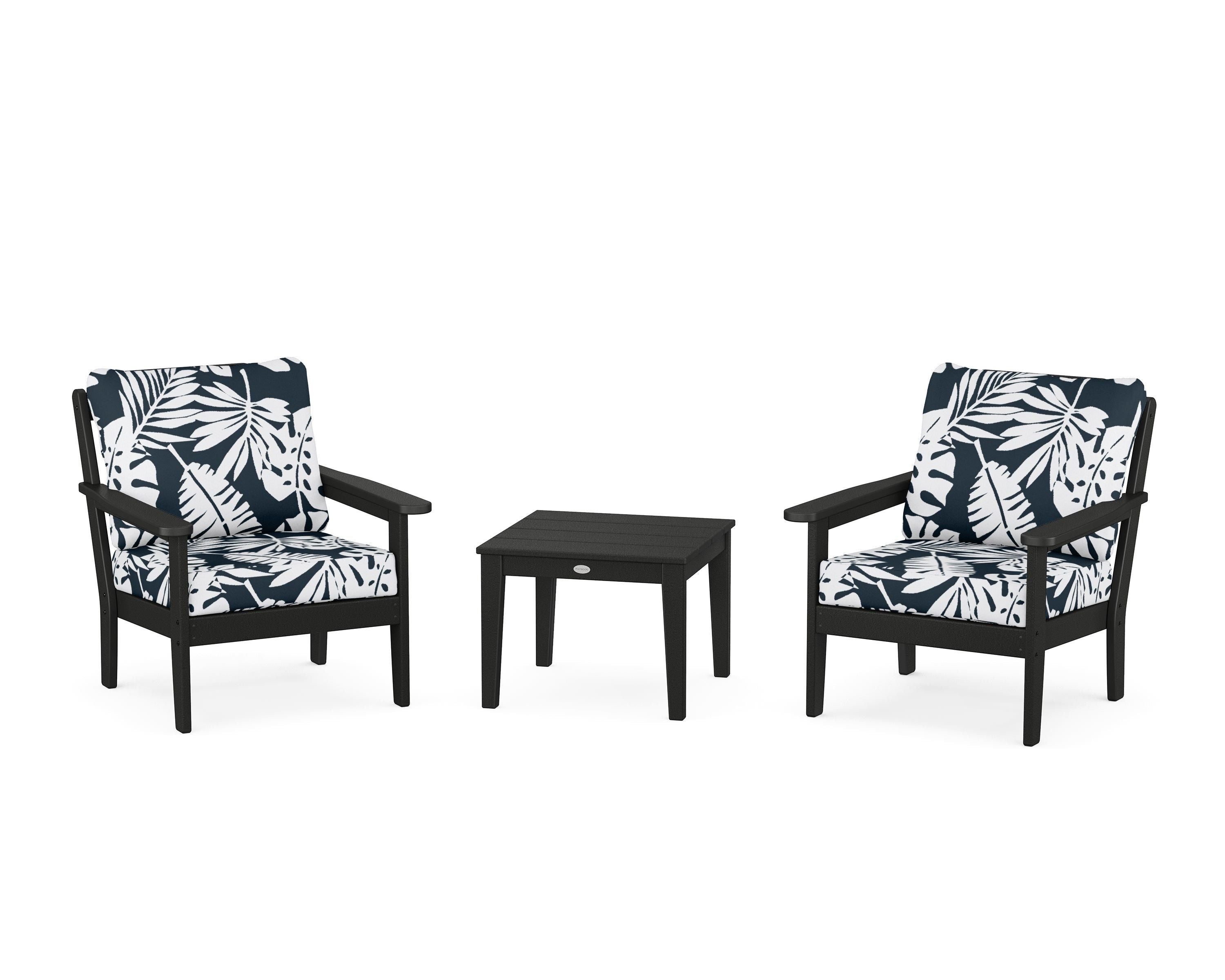 Country Living Cottage 3-Piece Deep Seating Set in Black / Leaf Marine Indigo
