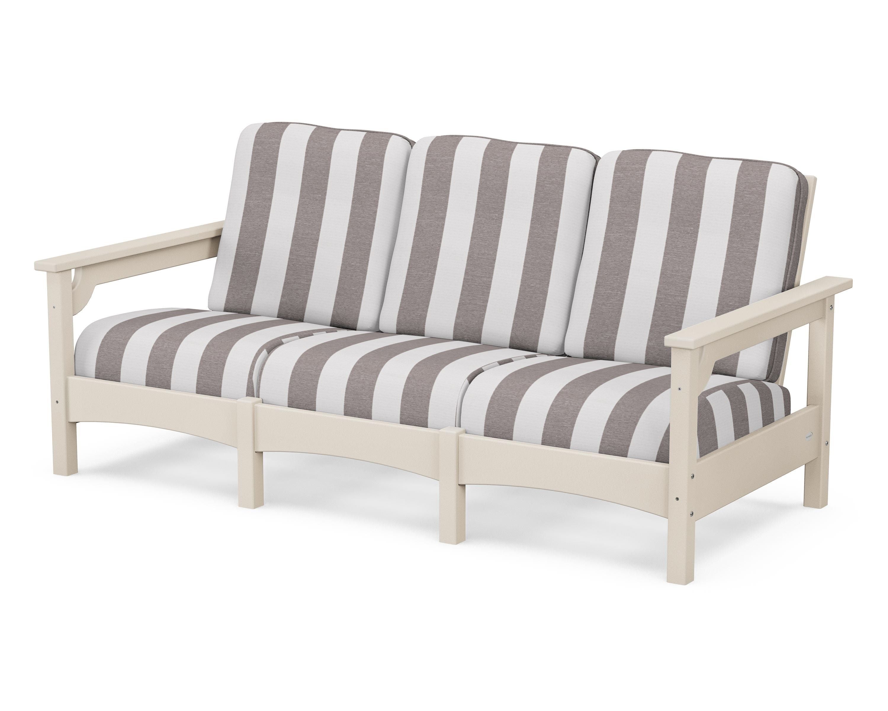 POLYWOOD® Club Sofa in Sand / Cabana Stripe Grey Mist