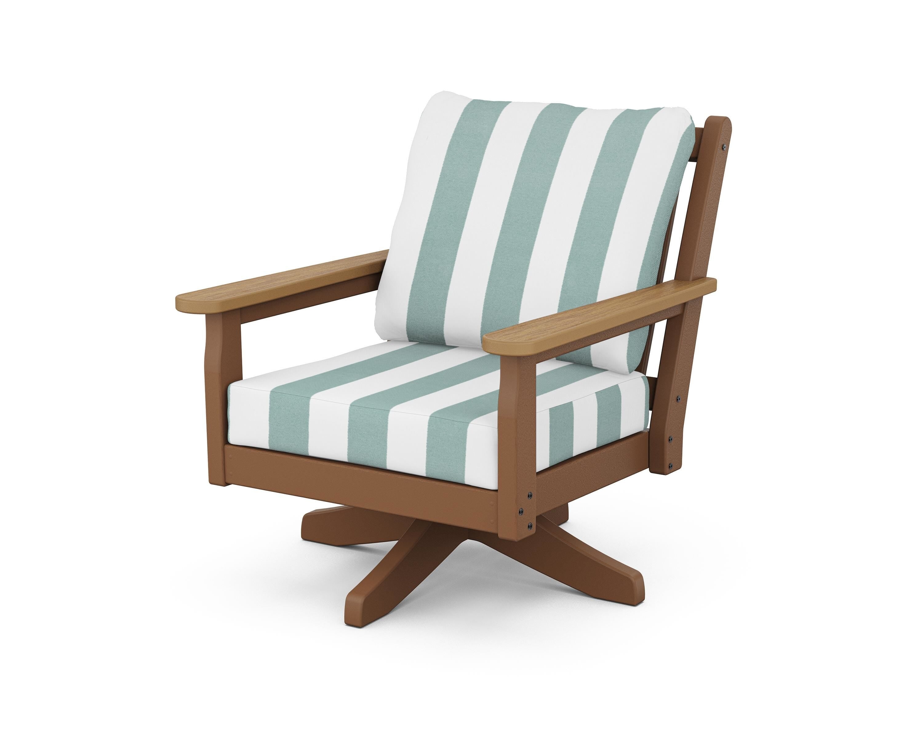 POLYWOOD® Chippendale Deep Seating Swivel Chair in Teak / Natural / Cabana Stripe Glacier Spa