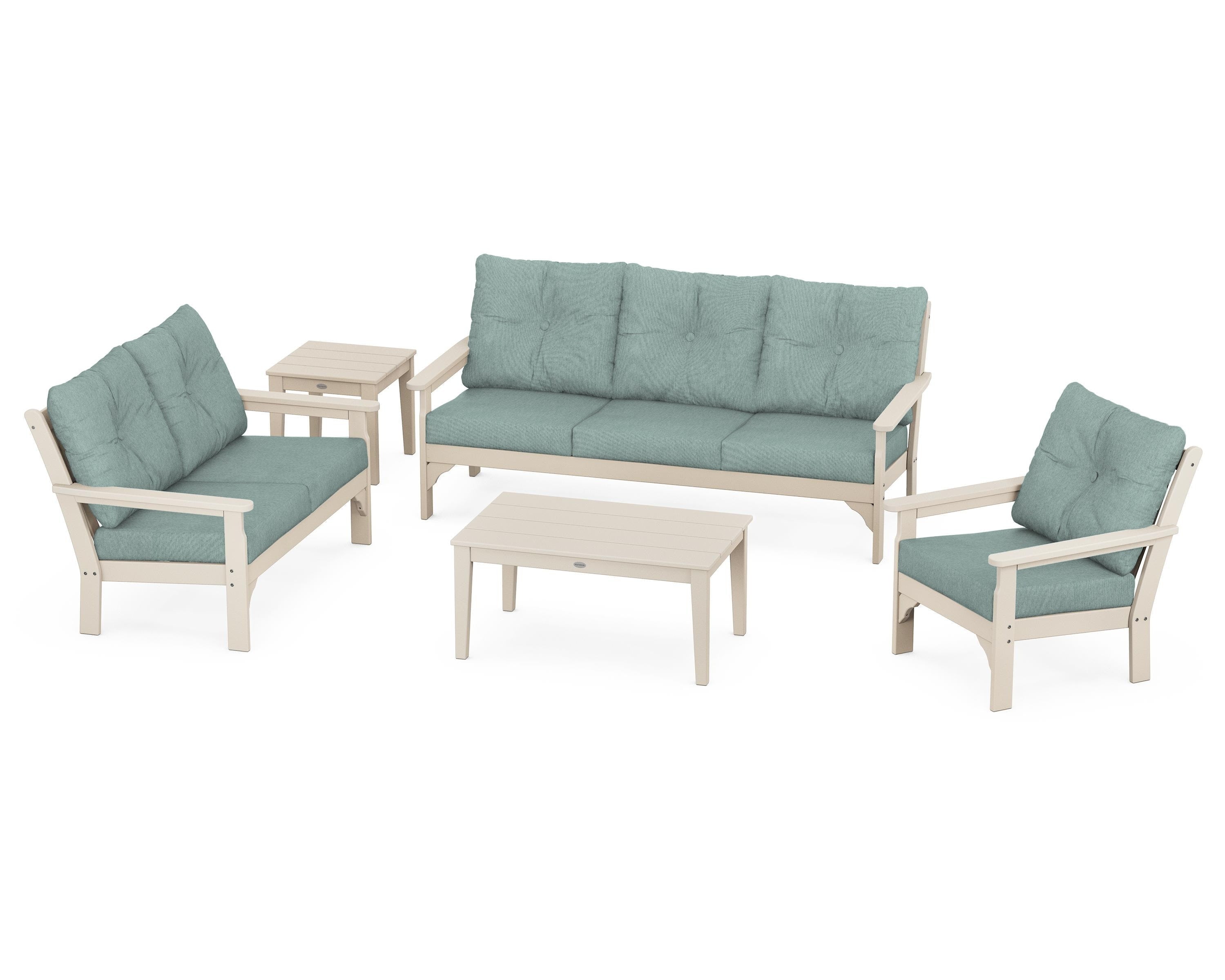 POLYWOOD® Vineyard 5 Piece Deep Seating Set in Sand / Glacier Spa