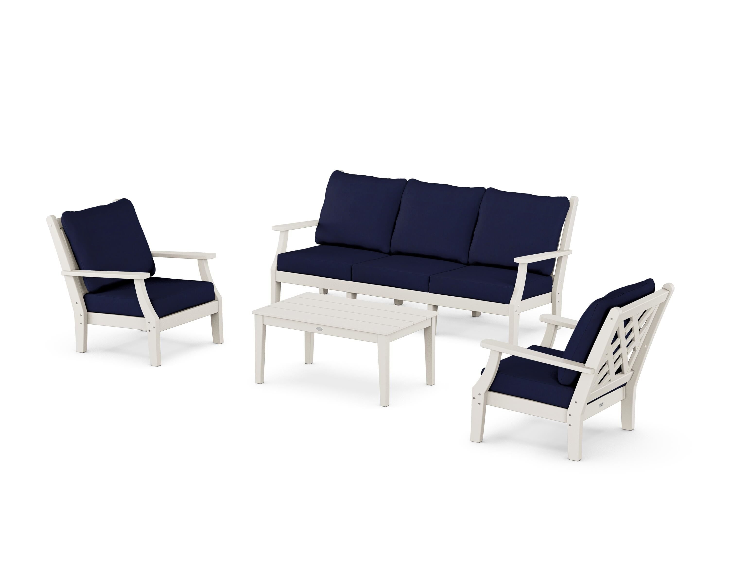Country Living Wovendale 4-Piece Deep Seating Set with Sofa in Sand / Navy