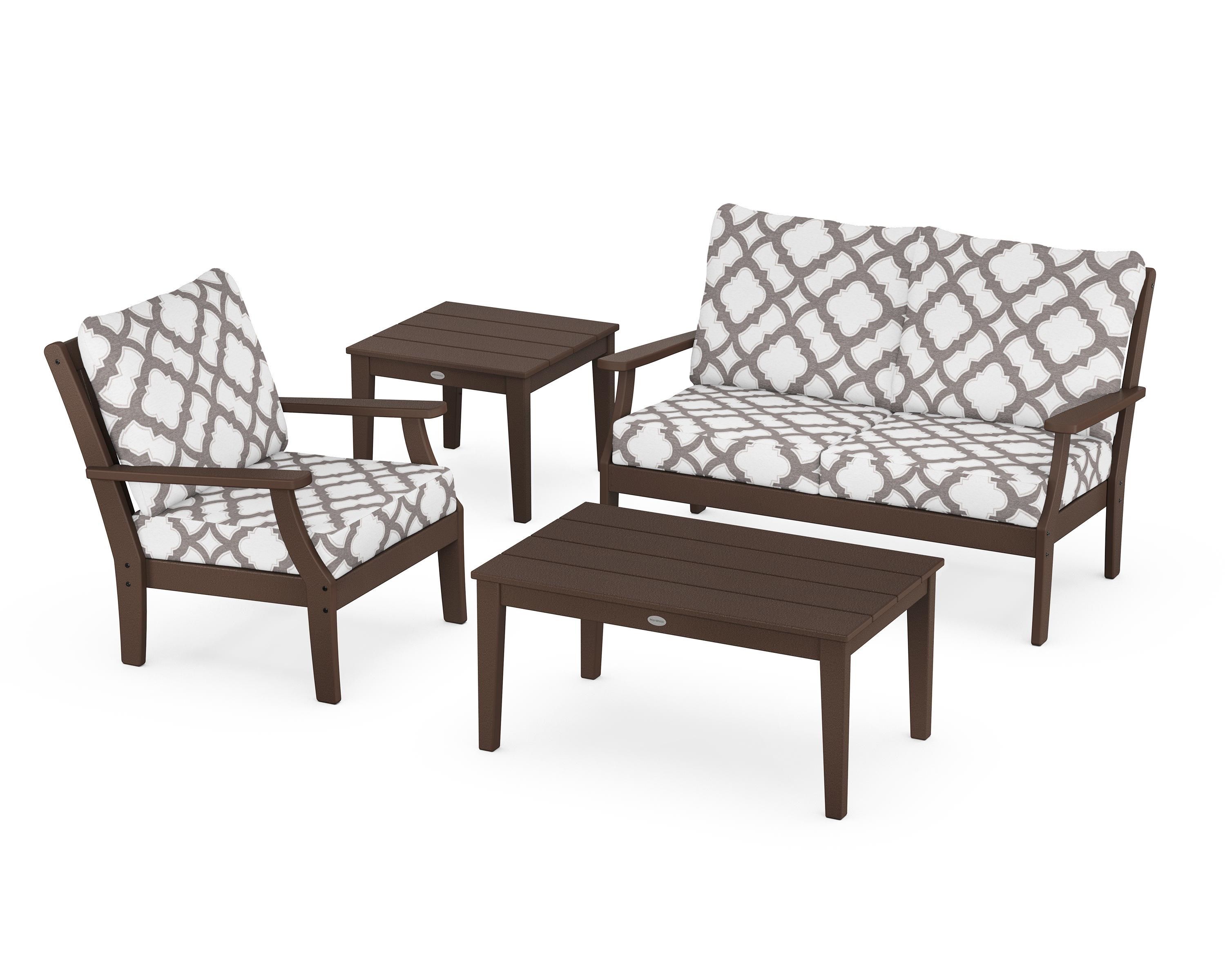 POLYWOOD® Braxton 4-Piece Deep Seating Set in Mahogany / Trellis Grey Mist