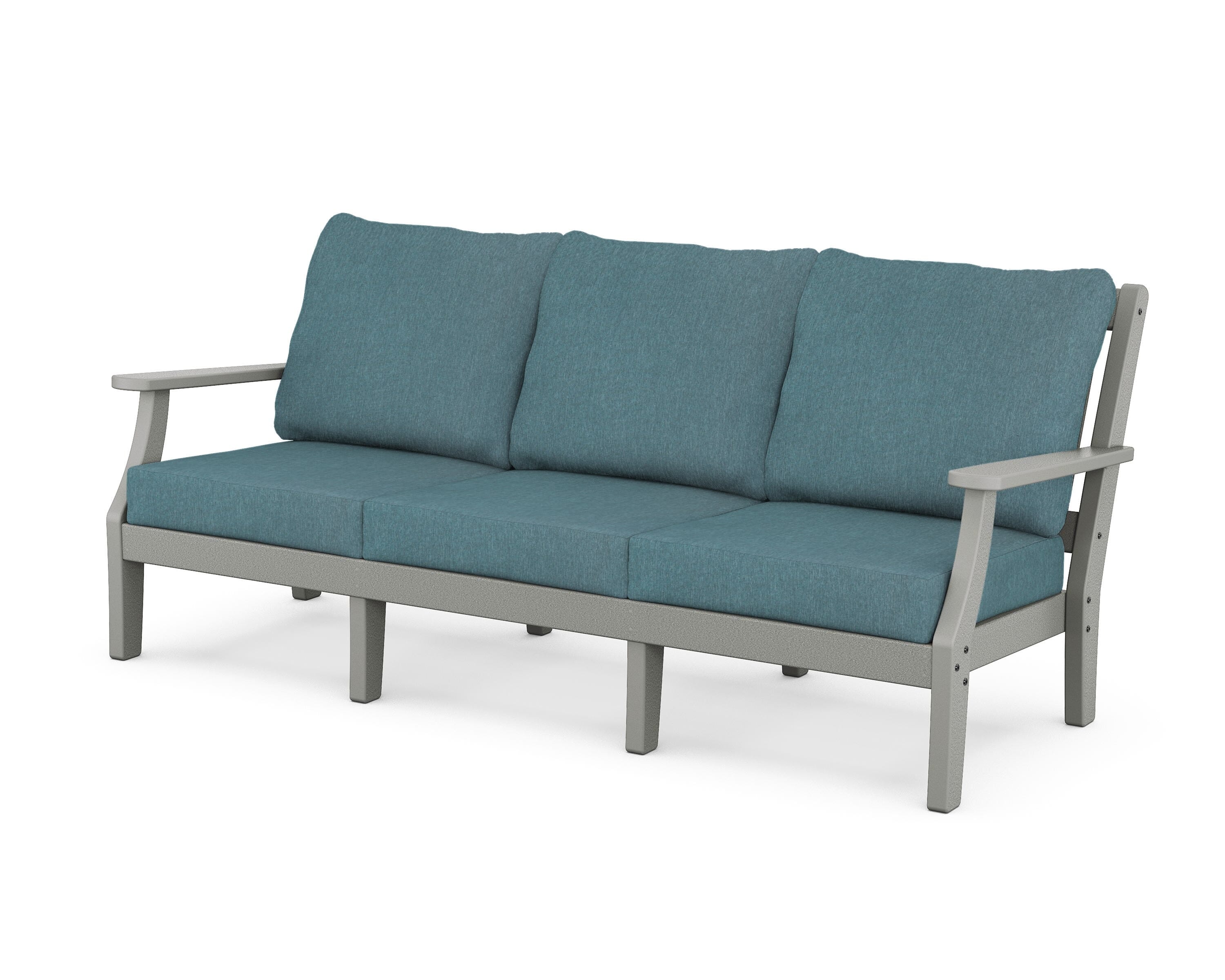 Martha Stewart by POLYWOOD® Chinoiserie Deep Seating Sofa in Slate Grey / Ocean Teal