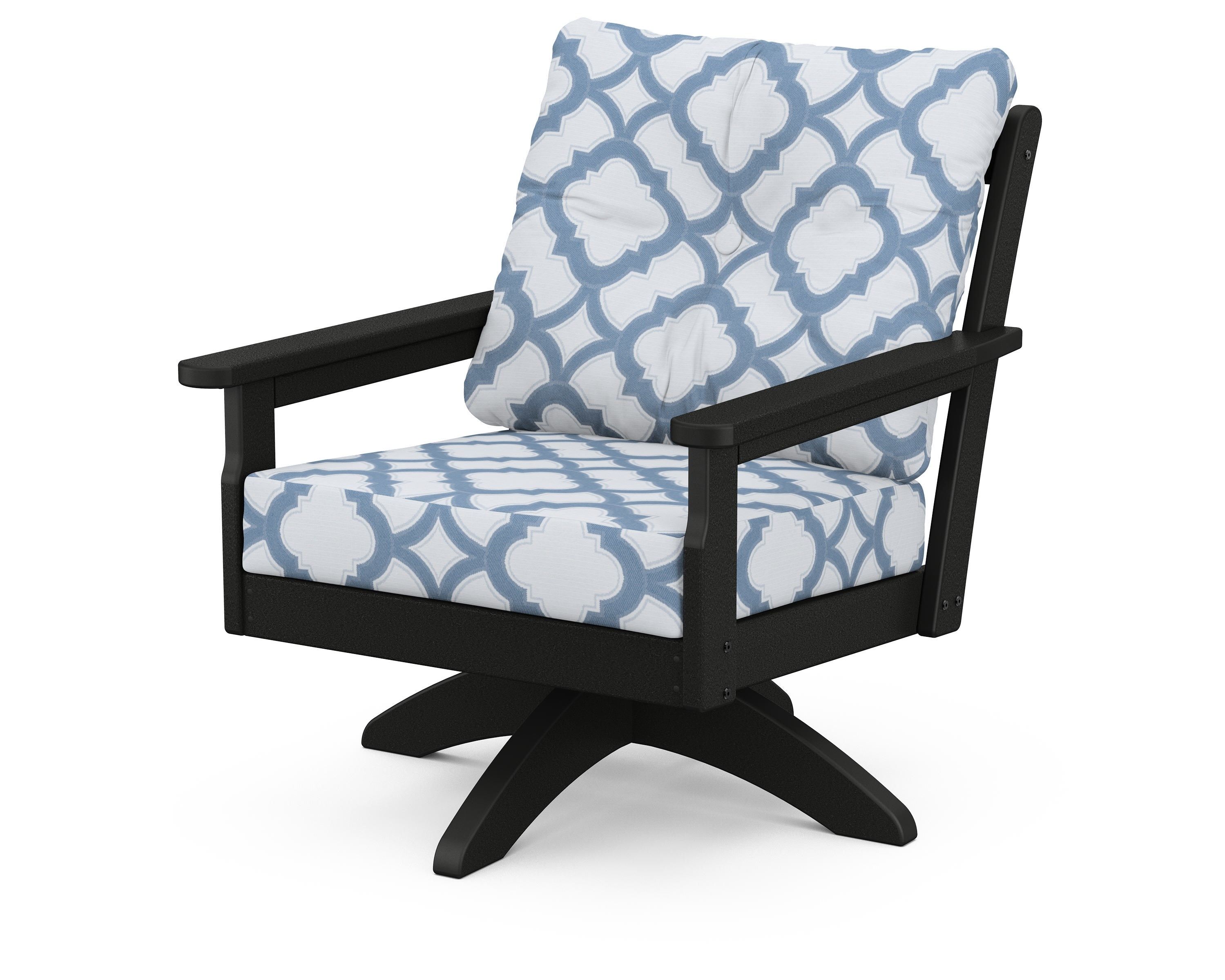 POLYWOOD® Vineyard Deep Seating Swivel Chair in Black / Trellis Sky Blue