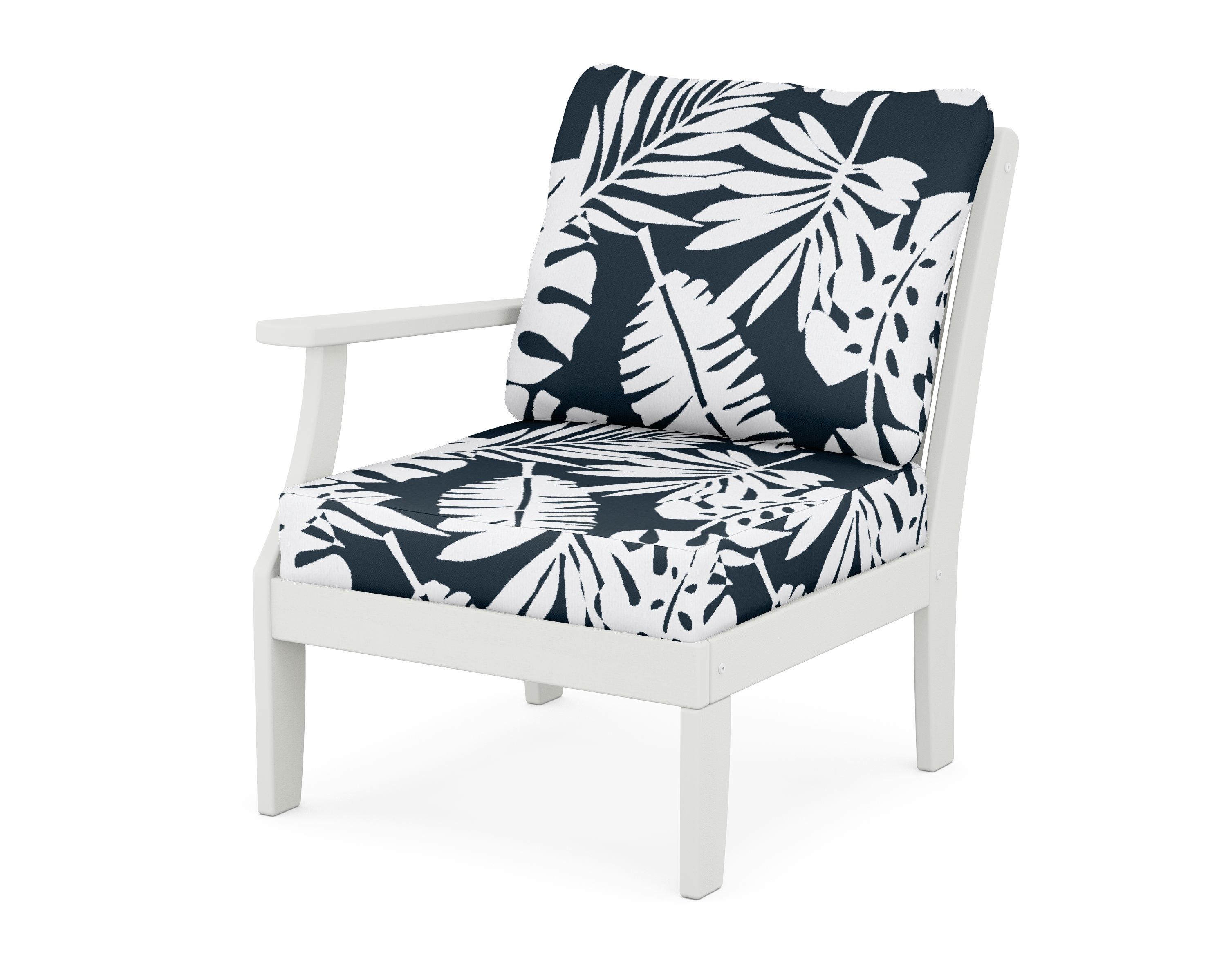 POLYWOOD® Braxton Modular Left Arm Chair in Vintage White / Leaf Marine Indigo