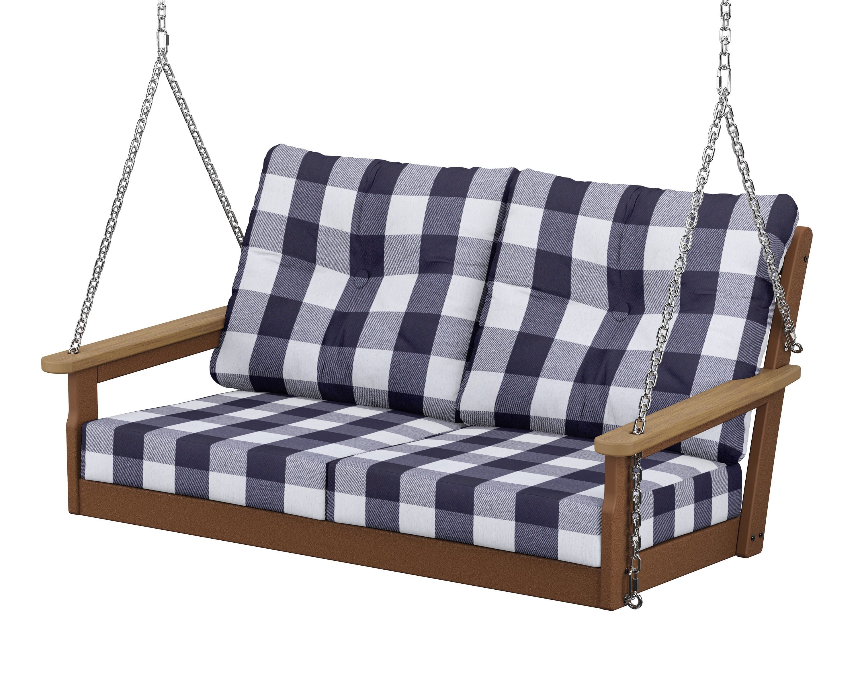 POLYWOOD® Vineyard Deep Seating Swing in Teak / Natural / Buffalo Plaid Navy