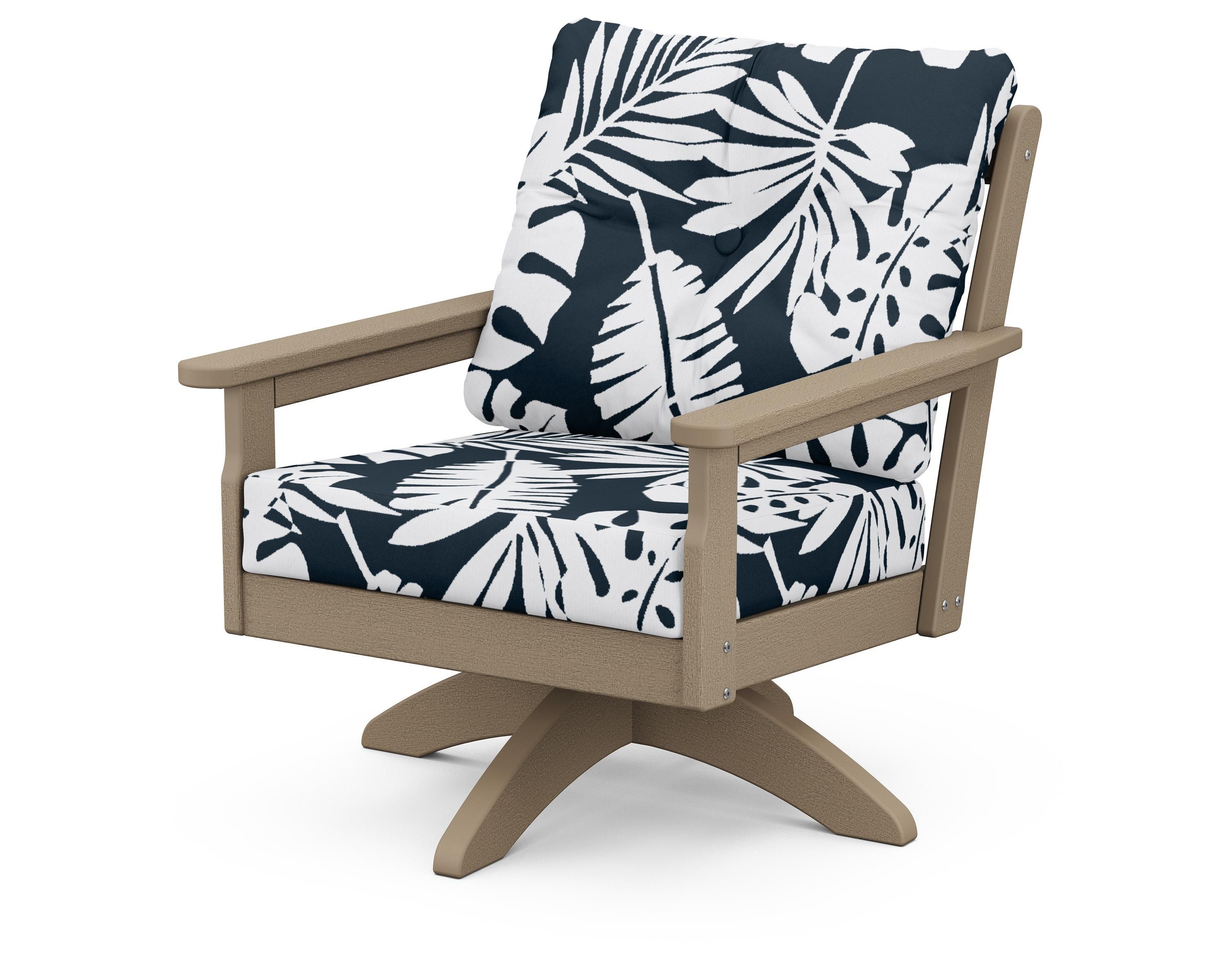 POLYWOOD® Vineyard Deep Seating Swivel Chair in Vintage Sahara / Leaf Marine Indigo