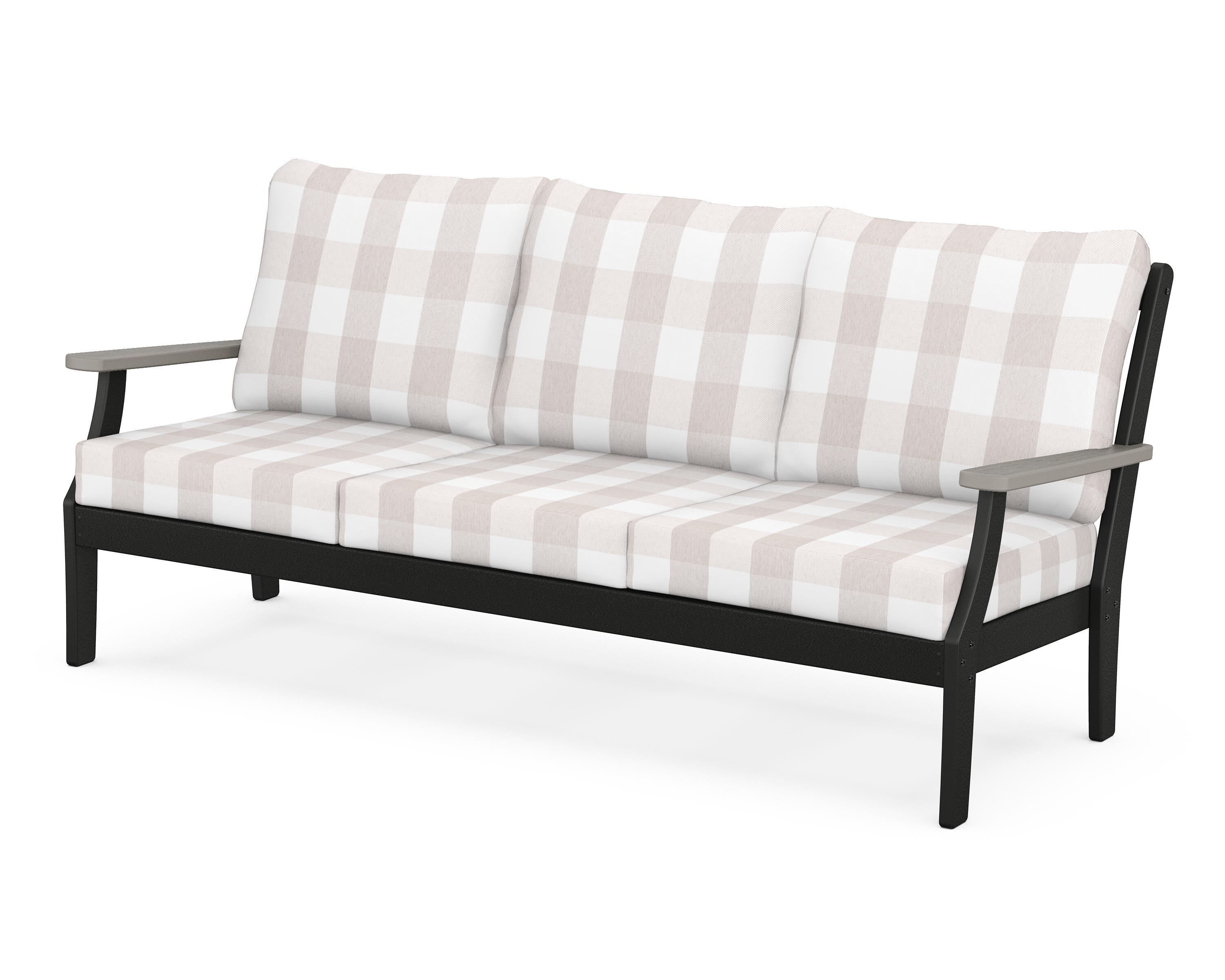POLYWOOD® Braxton Deep Seating Sofa in Black / Driftwood / Buffalo Plaid Dune Burlap