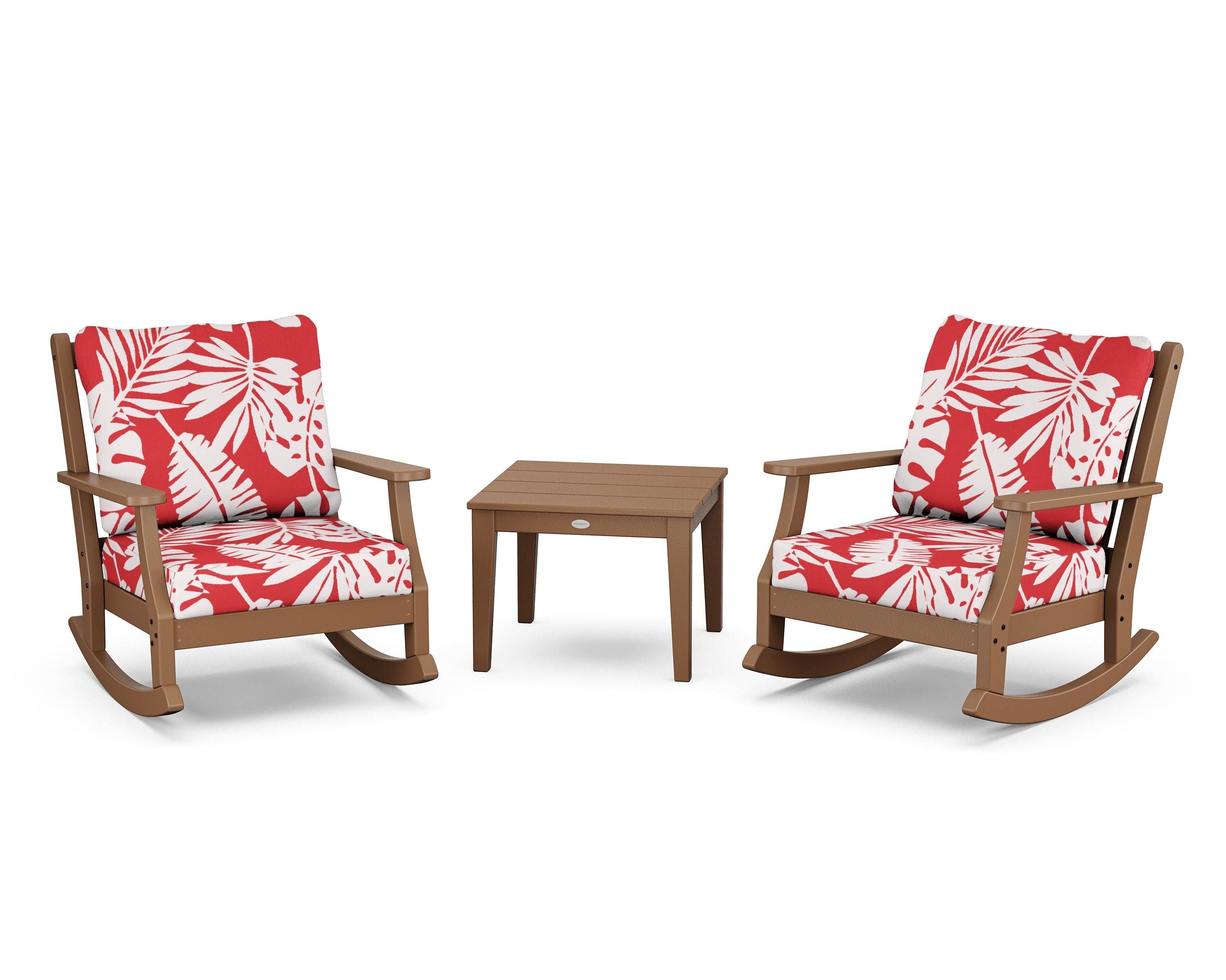 Country Living Wovendale 3-Piece Deep Seating Rocker Set in Teak / Leaf Crimson