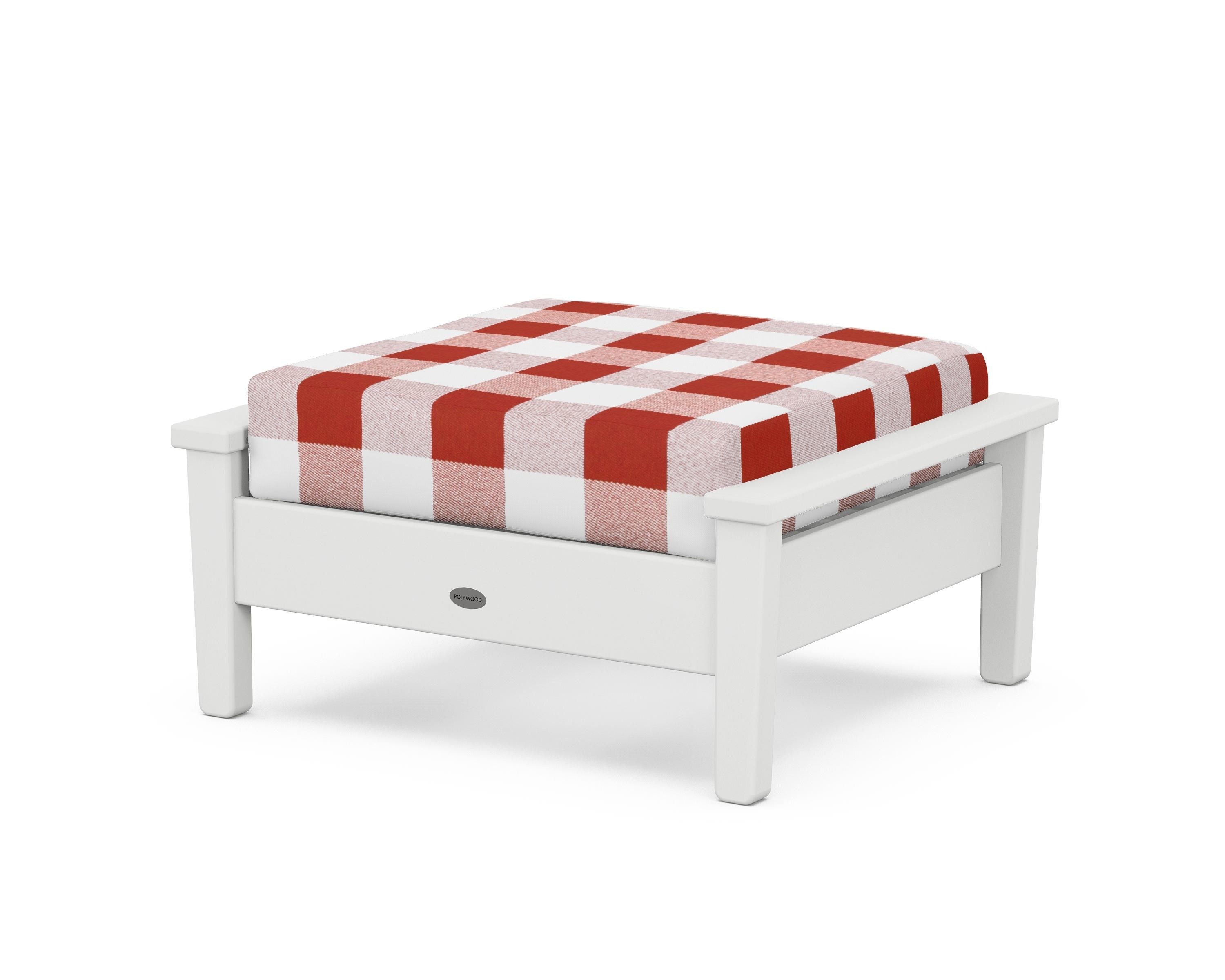 POLYWOOD® Prescott Deep Seating Ottoman in White / Buffalo Plaid Crimson